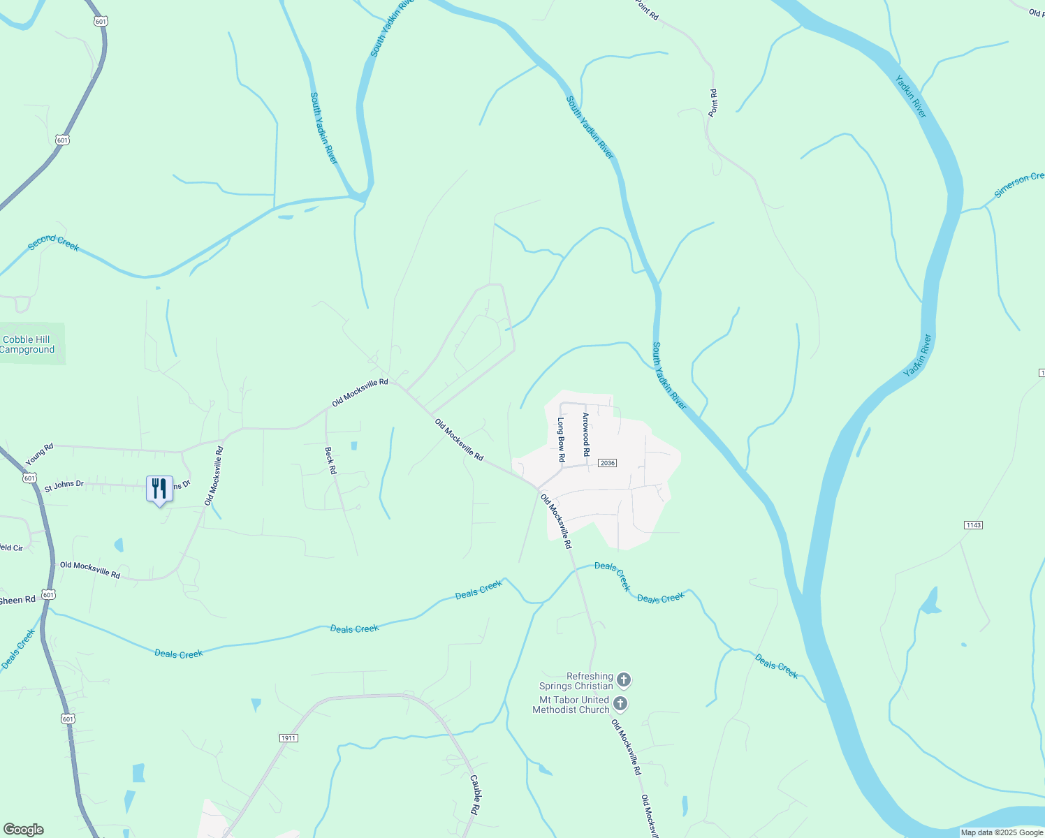 map of restaurants, bars, coffee shops, grocery stores, and more near 5620 Old Mocksville Road in Salisbury