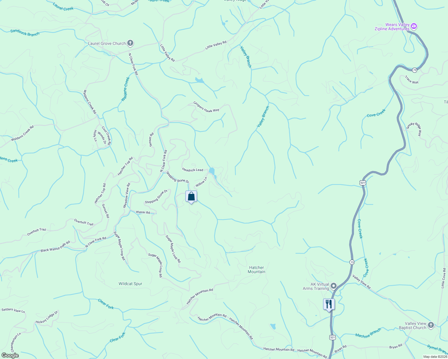 map of restaurants, bars, coffee shops, grocery stores, and more near 2218 Village Summit Drive in Sevierville
