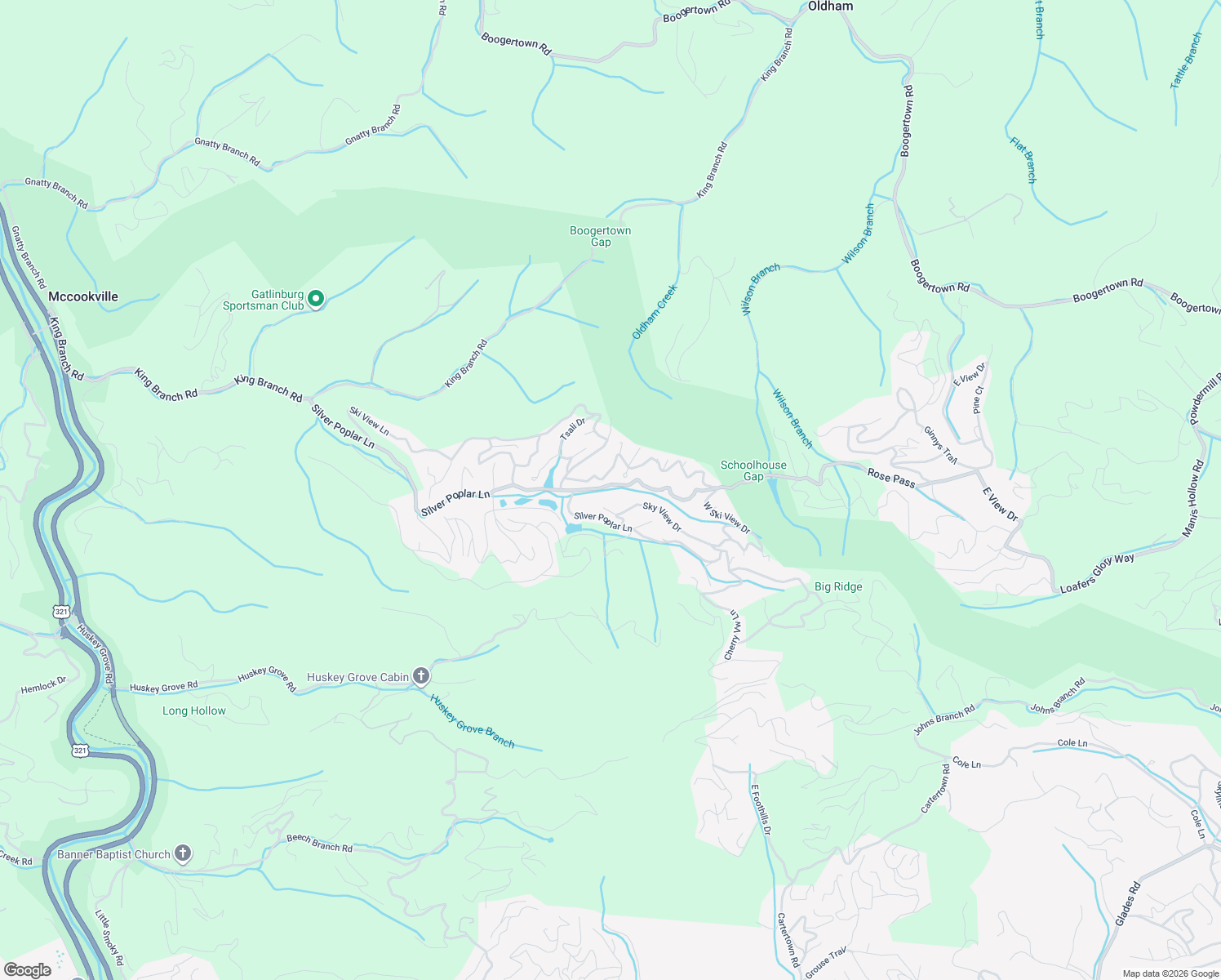 map of restaurants, bars, coffee shops, grocery stores, and more near 1328 Ski View Lane in Sevierville