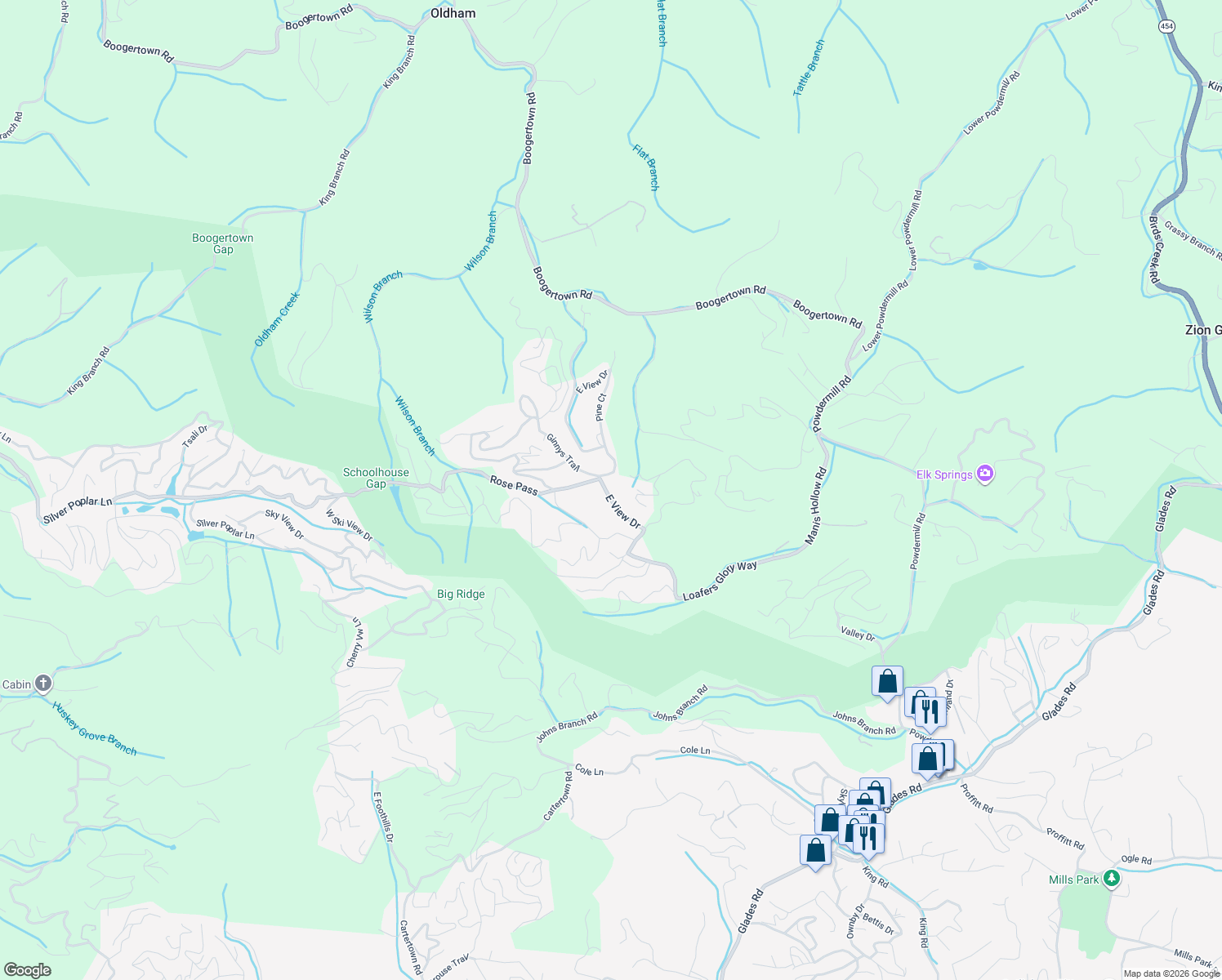map of restaurants, bars, coffee shops, grocery stores, and more near 2232 Villa View Drive in Sevierville