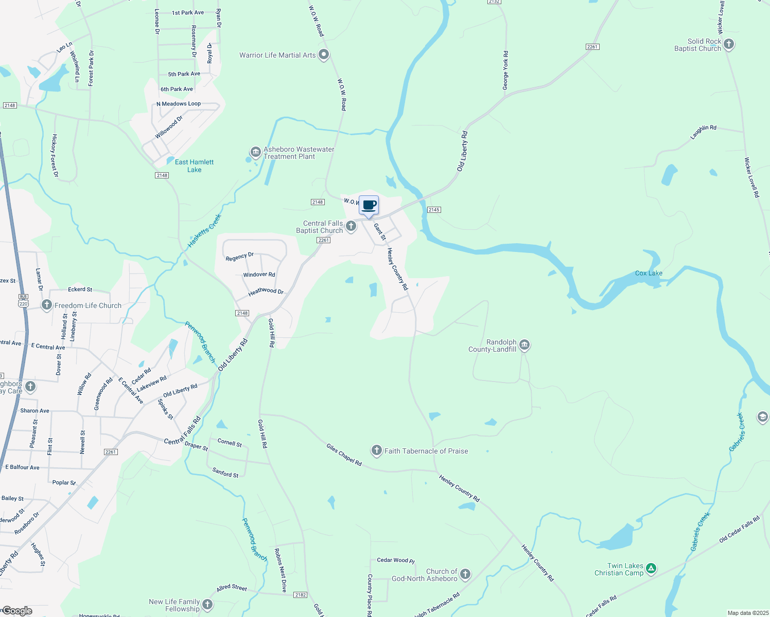 map of restaurants, bars, coffee shops, grocery stores, and more near 1045 Pearl Ct in Randleman