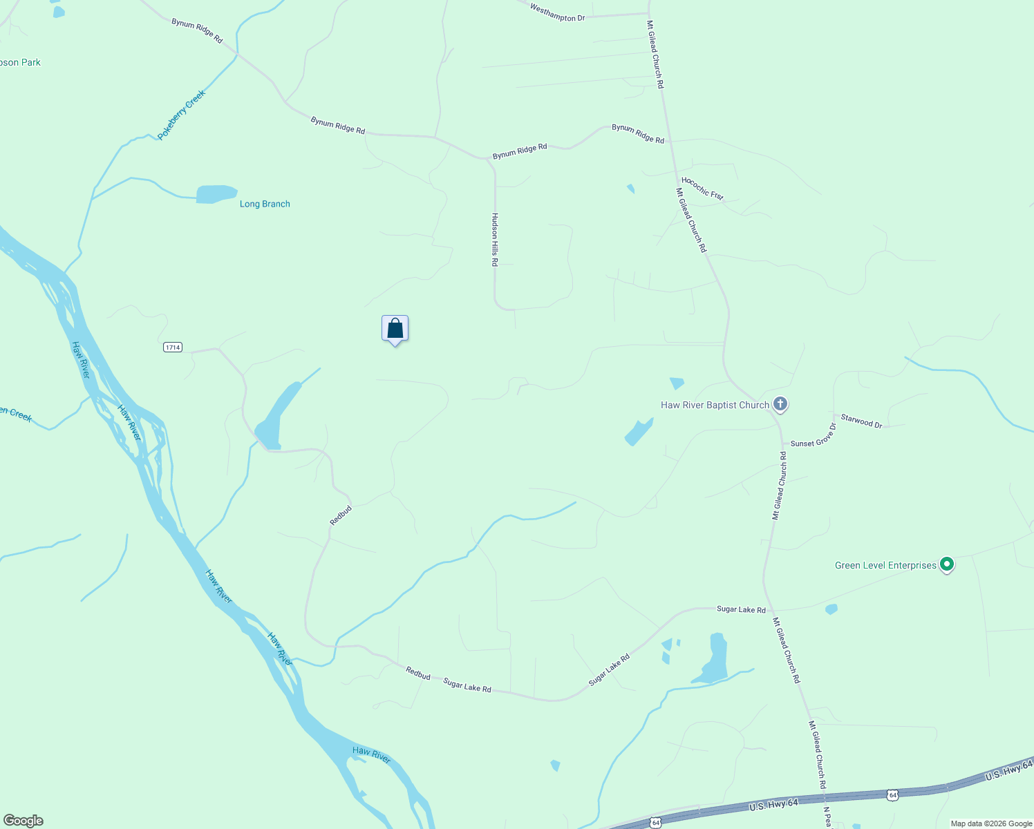 map of restaurants, bars, coffee shops, grocery stores, and more near 791 Redgate Road in Pittsboro