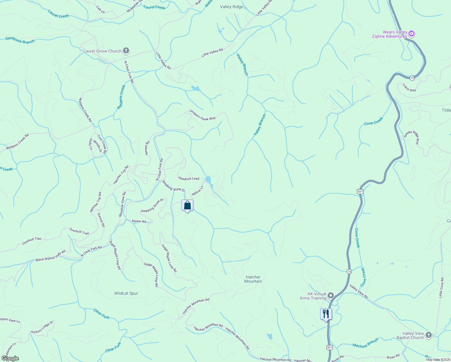 map of restaurants, bars, coffee shops, grocery stores, and more near 2218 Village Summit Drive in Sevierville