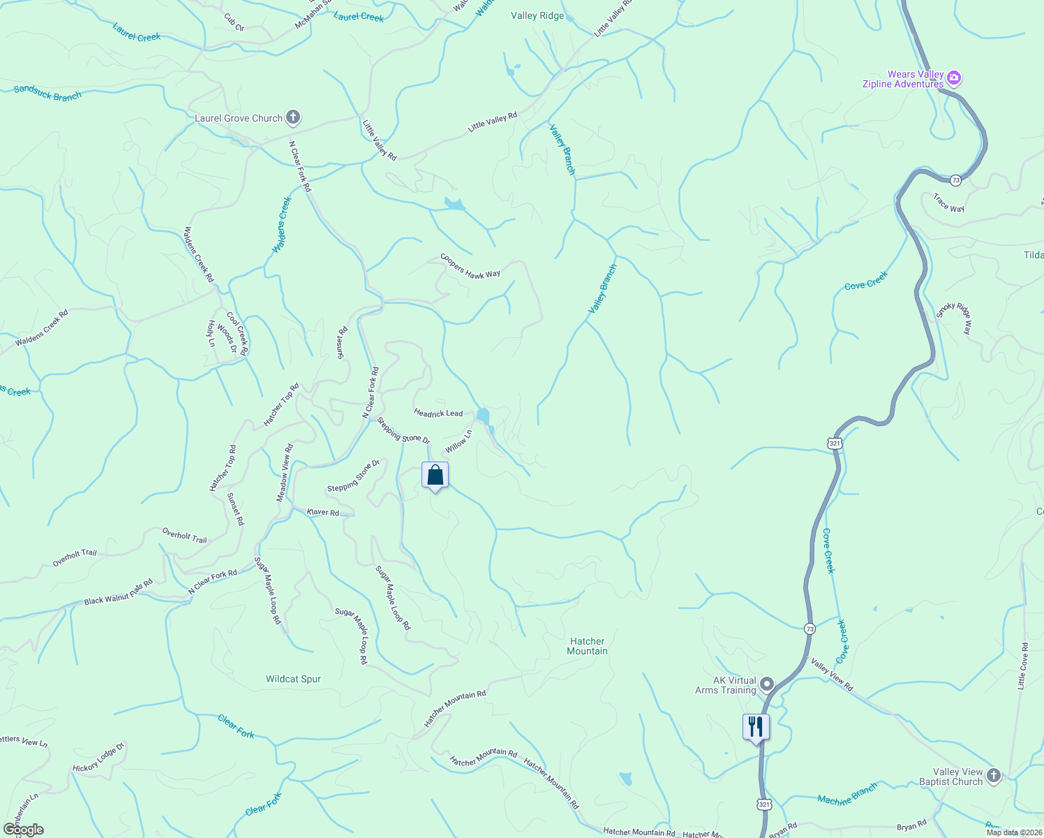 map of restaurants, bars, coffee shops, grocery stores, and more near 2218 Village Summit Drive in Sevierville