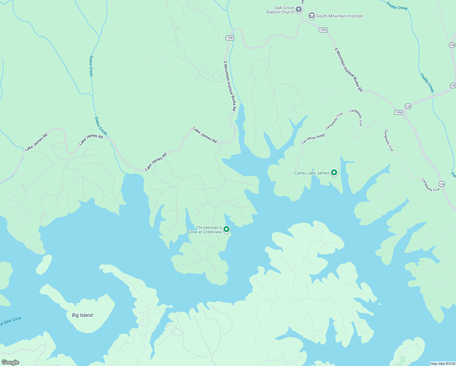 map of restaurants, bars, coffee shops, grocery stores, and more near 309 Peninsula Reserve Road in Nebo