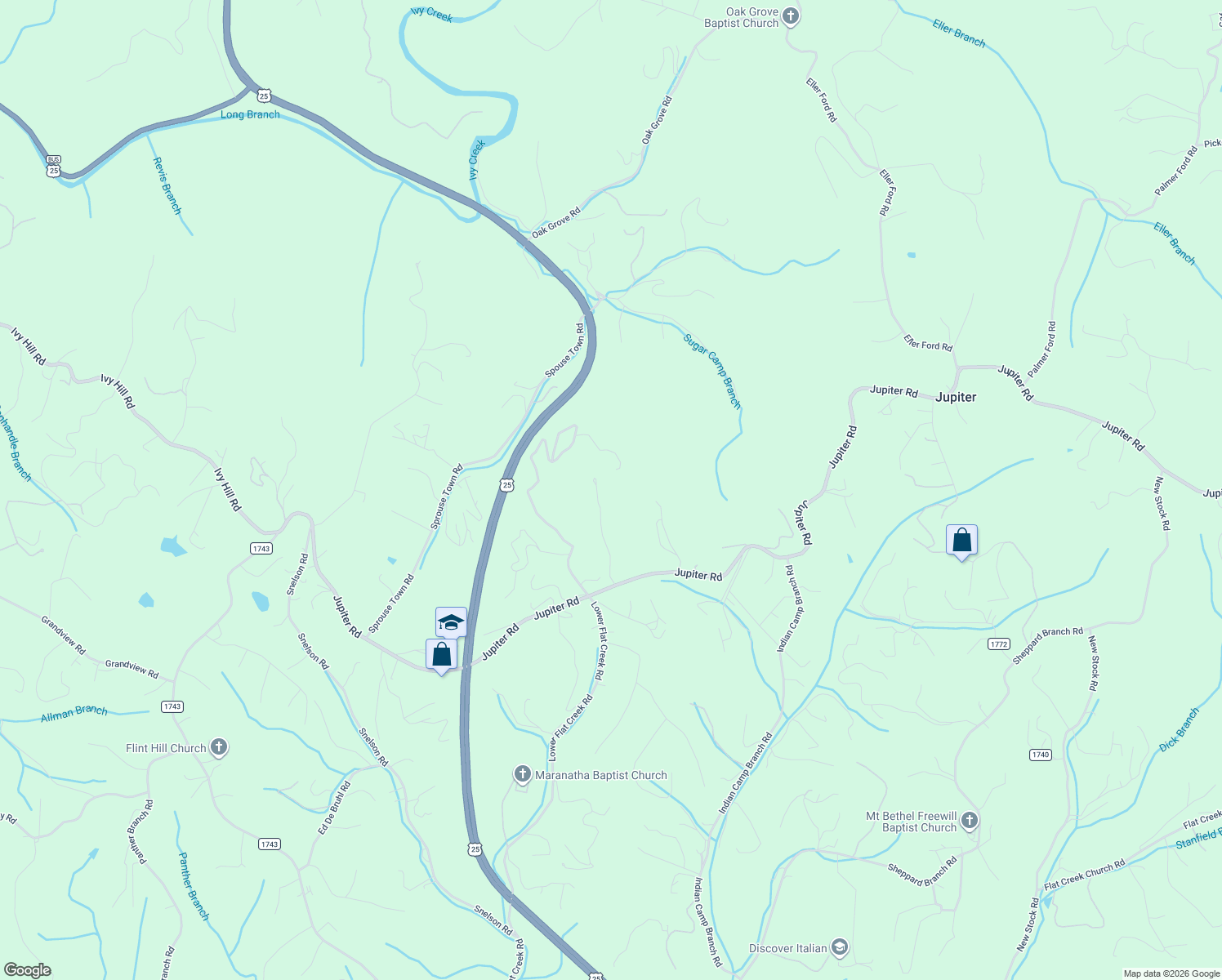 map of restaurants, bars, coffee shops, grocery stores, and more near 51 Jupiter Heights in Weaverville
