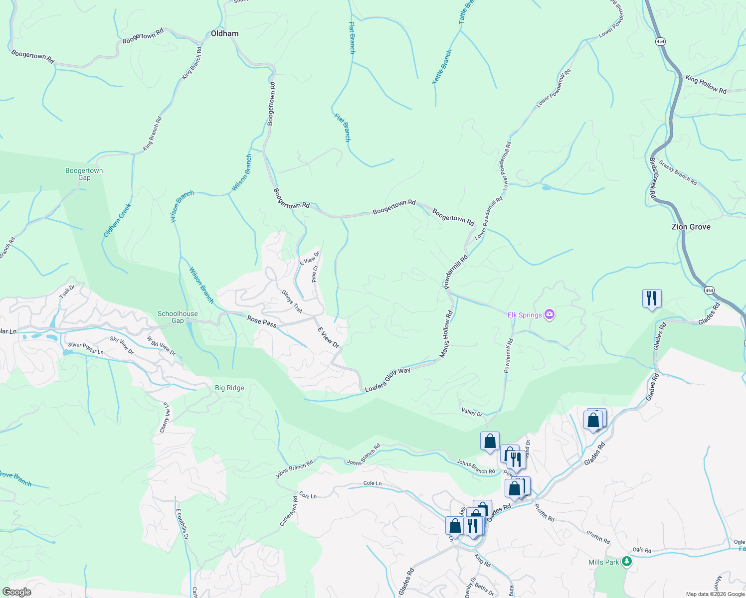 map of restaurants, bars, coffee shops, grocery stores, and more near 2214 Red Bud Road in Sevierville