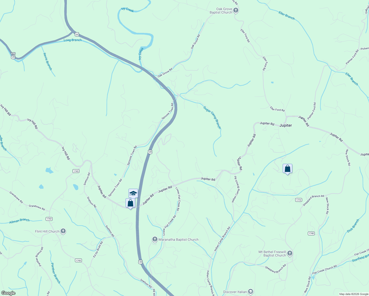 map of restaurants, bars, coffee shops, grocery stores, and more near 51 Jupiter Heights Circle in Weaverville