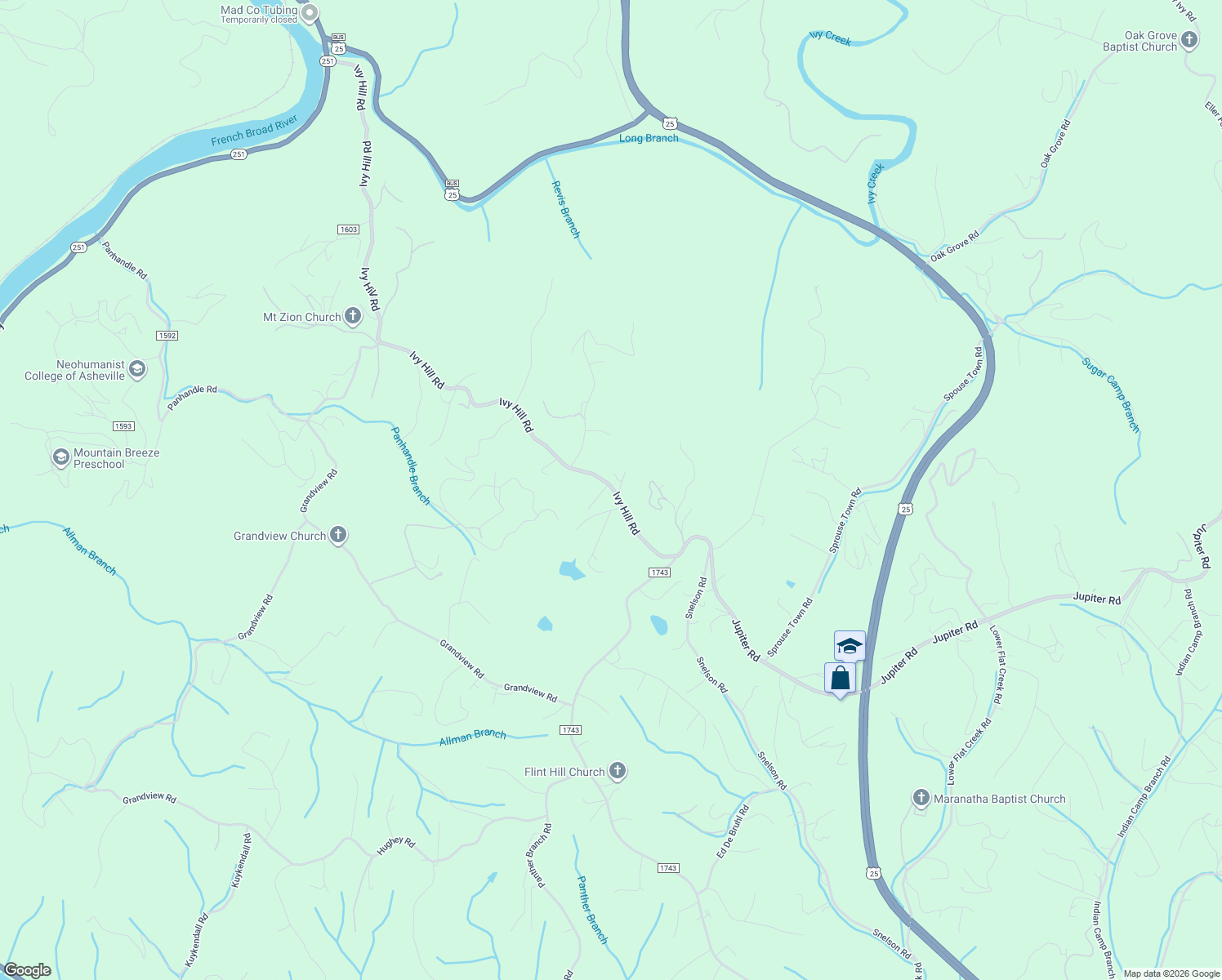 map of restaurants, bars, coffee shops, grocery stores, and more near 55 Silverbell Drive in Marshall