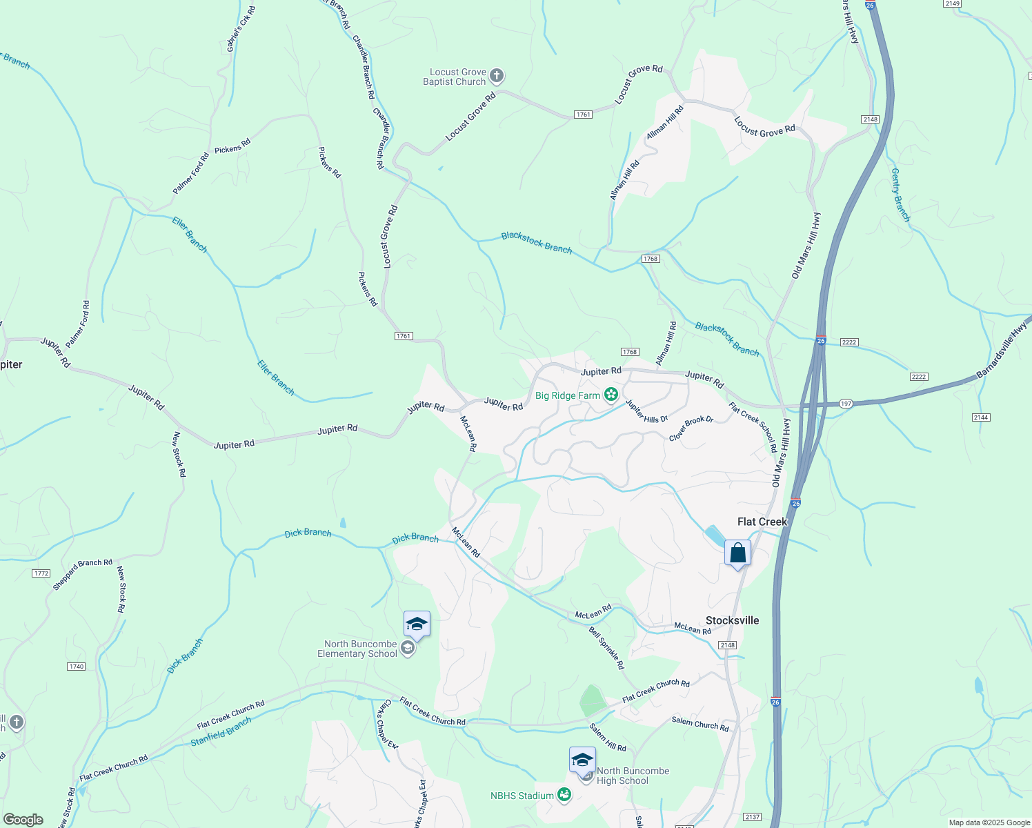 map of restaurants, bars, coffee shops, grocery stores, and more near 272 Jupiter Road in Weaverville