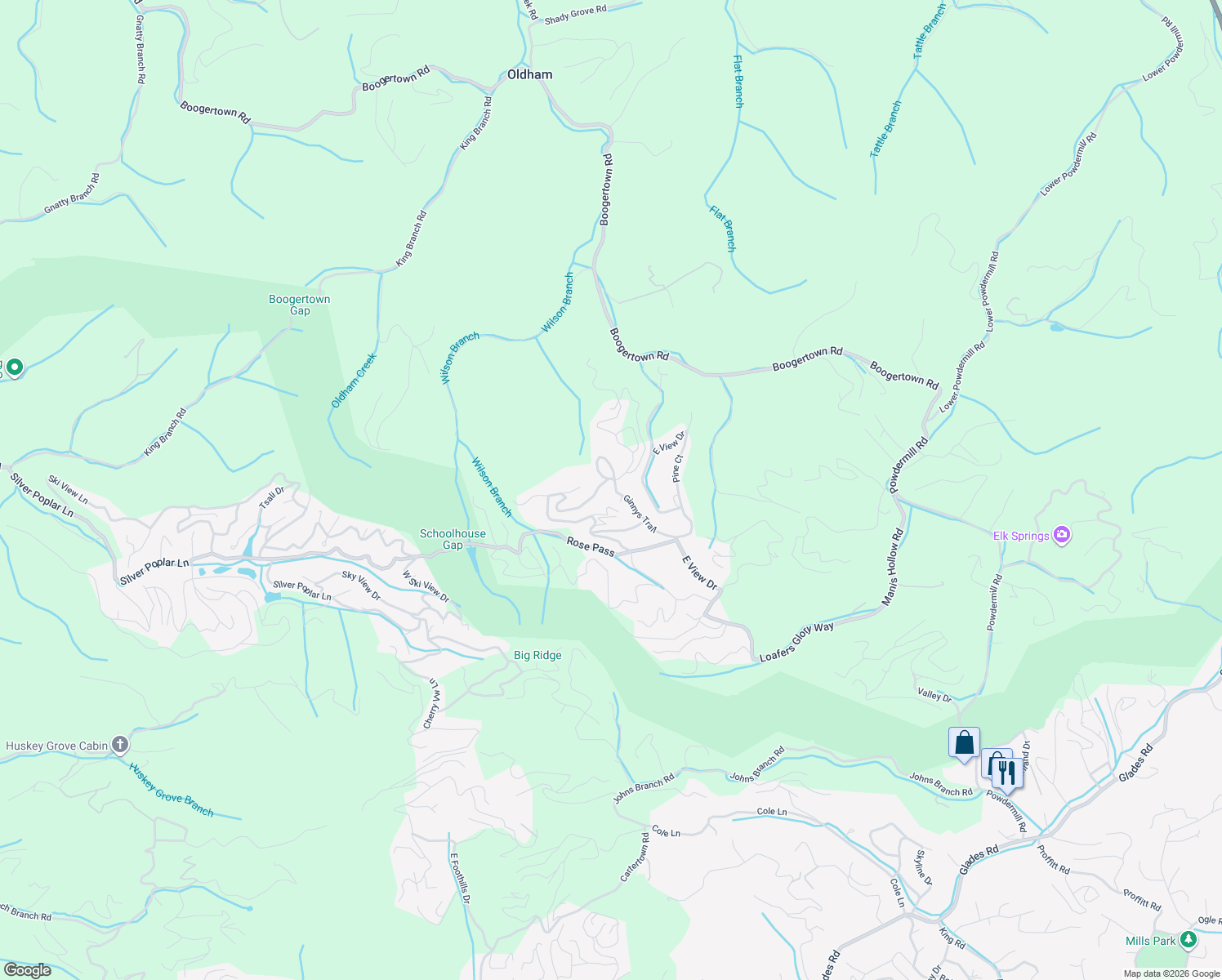 map of restaurants, bars, coffee shops, grocery stores, and more near 1631 Ginnys Trail in Sevierville