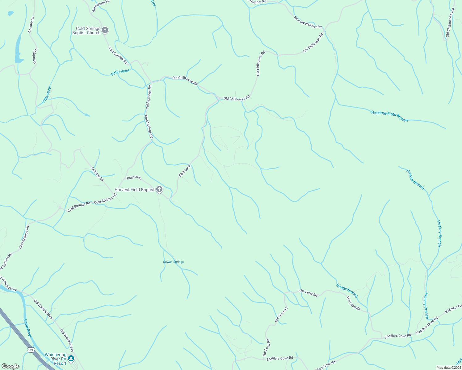 map of restaurants, bars, coffee shops, grocery stores, and more near 1042 Old Oliver Road in Walland