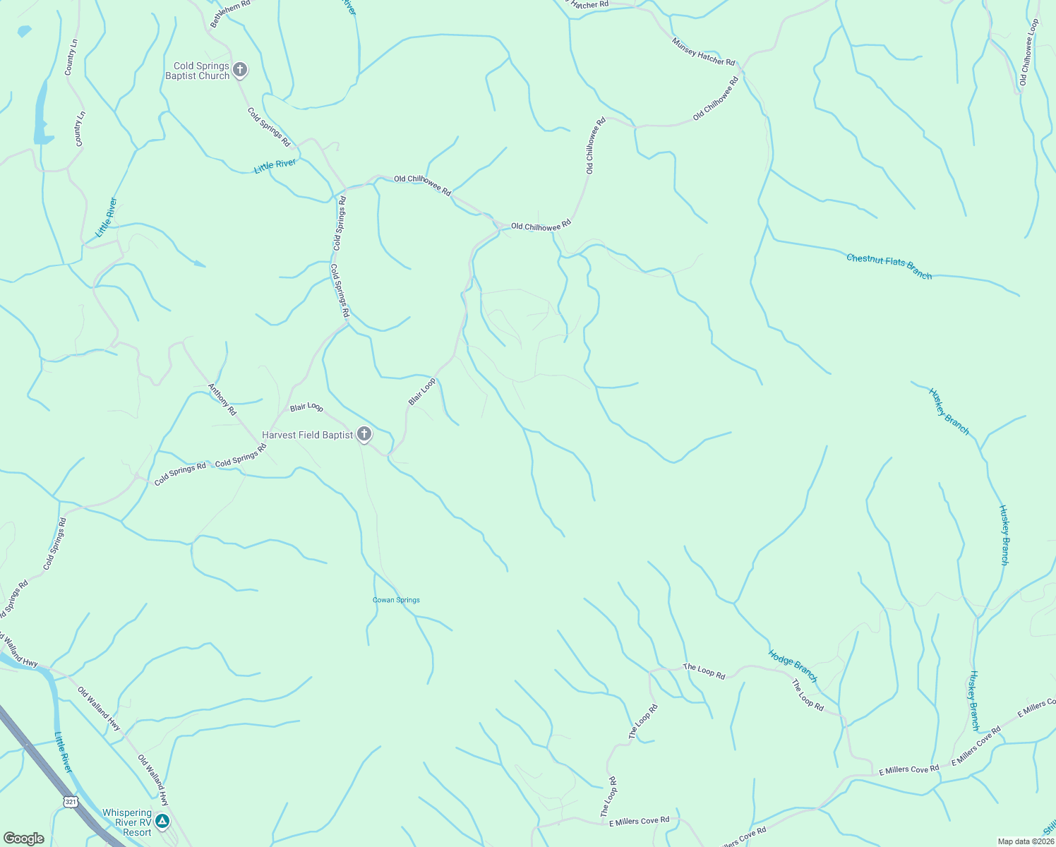 map of restaurants, bars, coffee shops, grocery stores, and more near 1042 Old Oliver Road in Walland