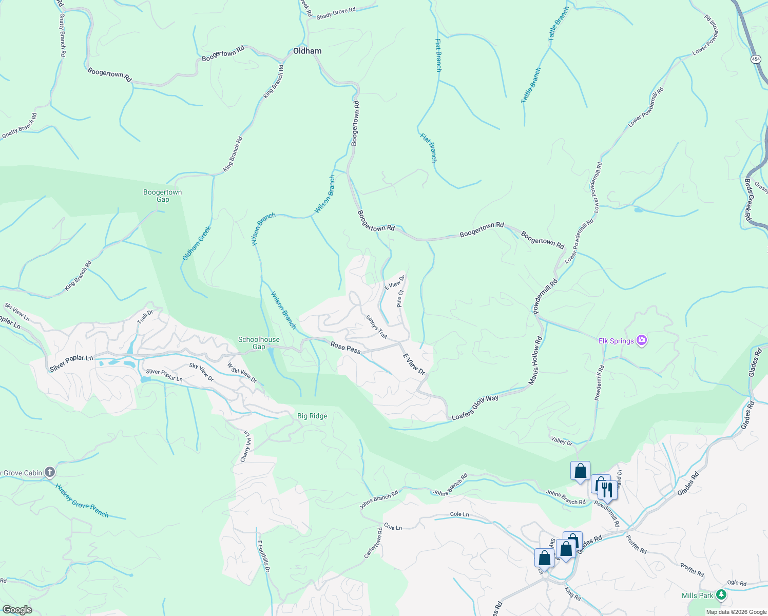 map of restaurants, bars, coffee shops, grocery stores, and more near 2330 Raymond Hollow Road in Sevierville