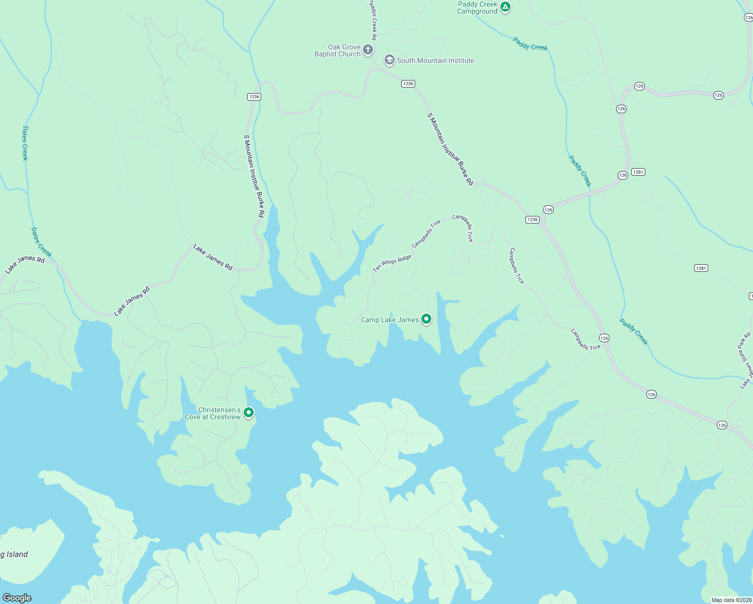 map of restaurants, bars, coffee shops, grocery stores, and more near 1267 Ten Whigs Ridge in Nebo