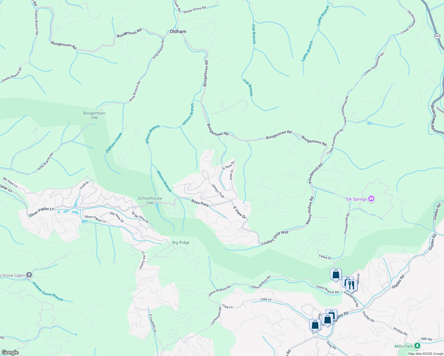 map of restaurants, bars, coffee shops, grocery stores, and more near 2330 Raymond Hollow Road in Sevierville