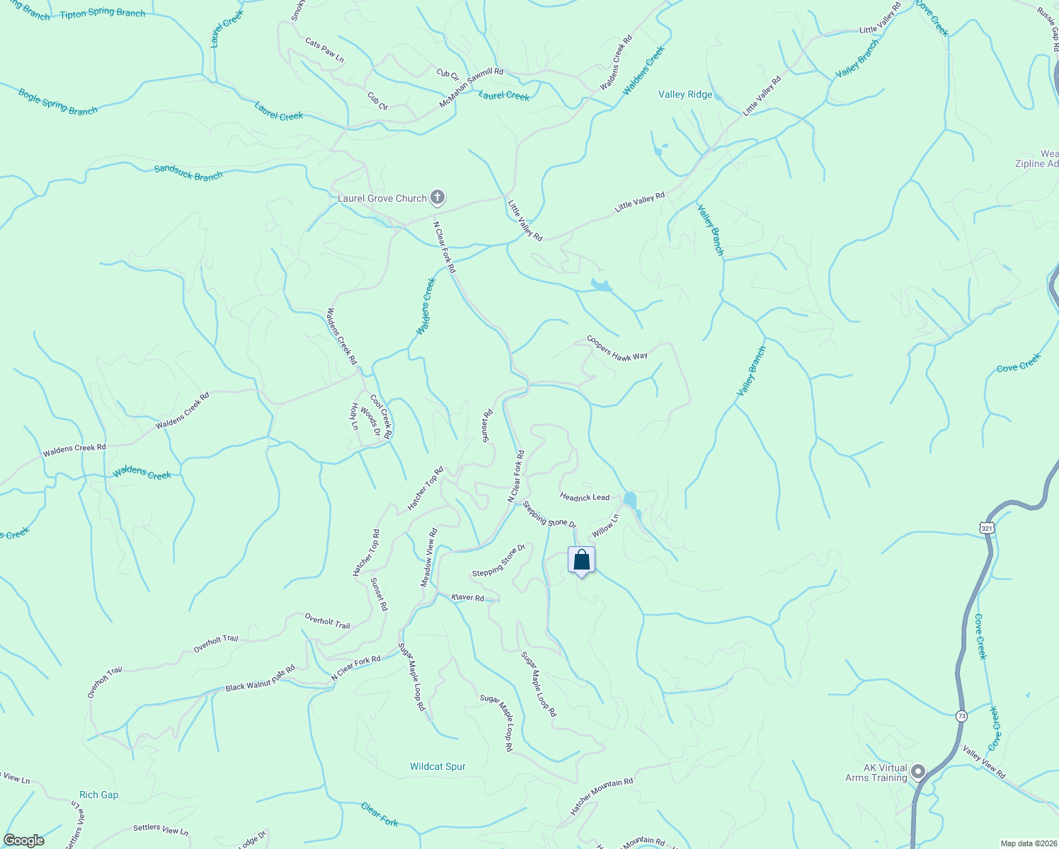 map of restaurants, bars, coffee shops, grocery stores, and more near 2321 High Top Loop in Sevierville
