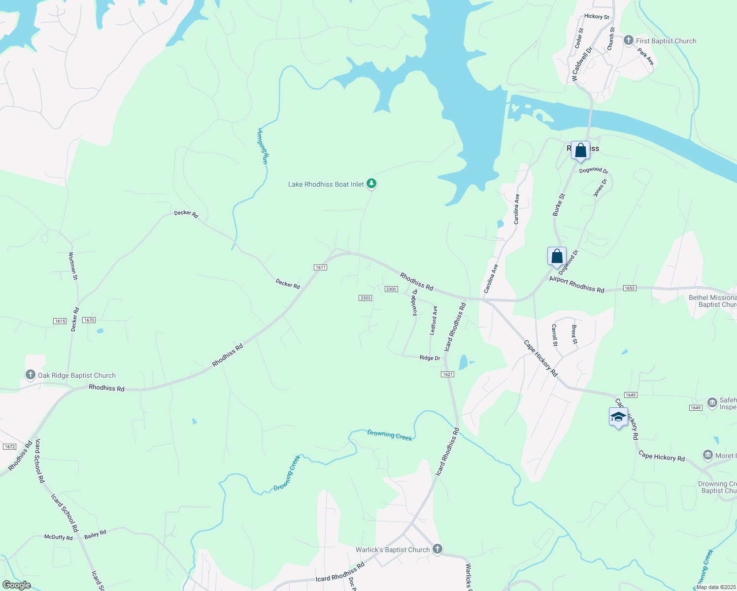 map of restaurants, bars, coffee shops, grocery stores, and more near 8294 Frost Court in Connelly Springs