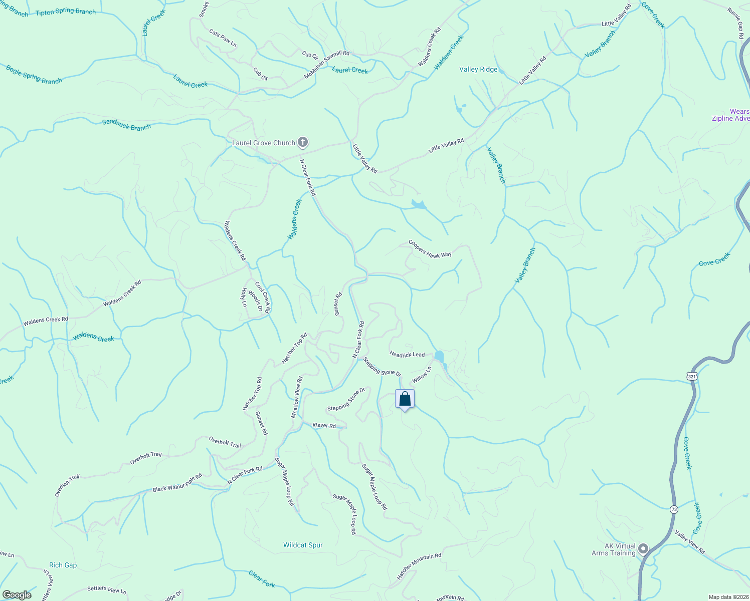 map of restaurants, bars, coffee shops, grocery stores, and more near 2321 High Top Loop in Sevierville