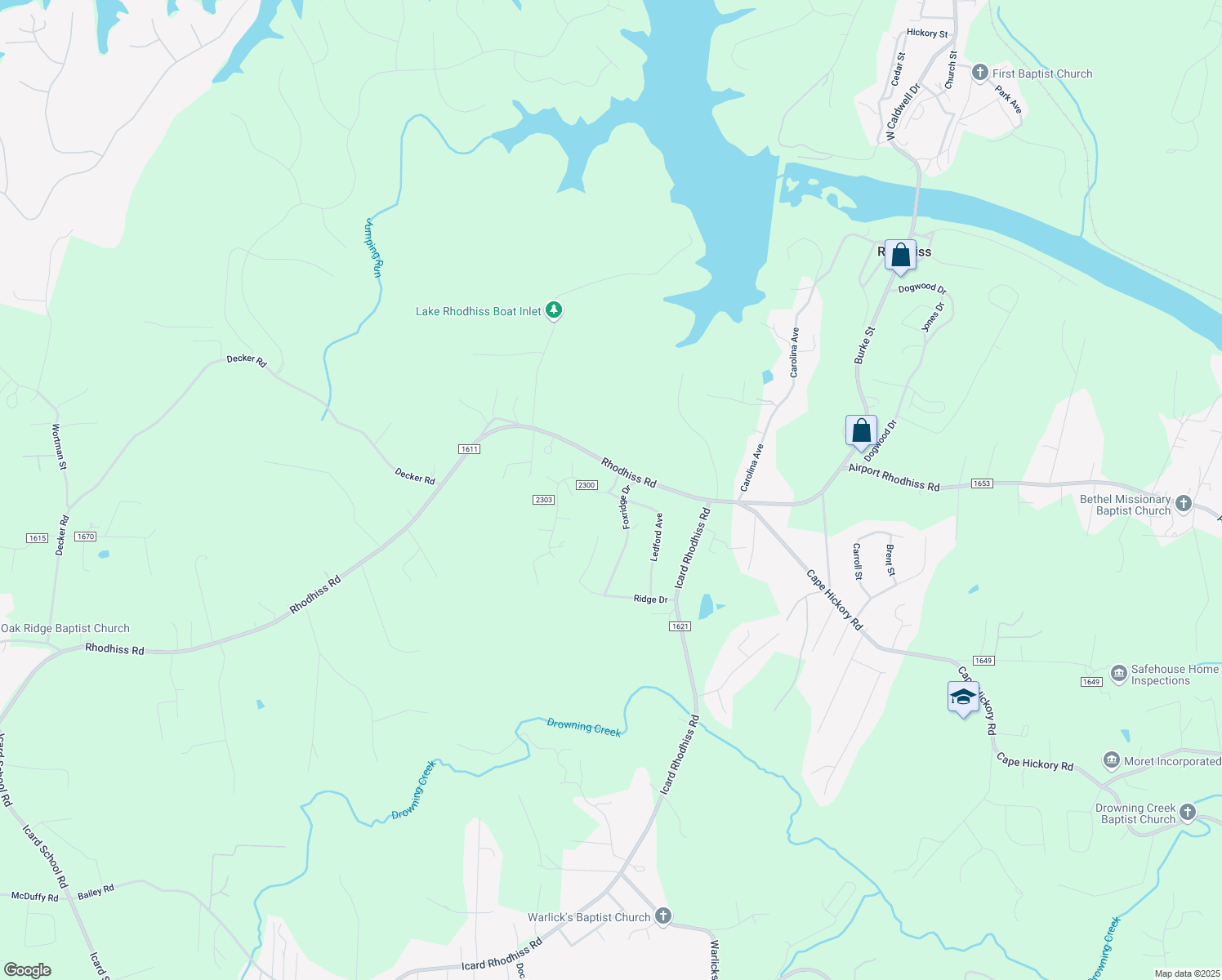 map of restaurants, bars, coffee shops, grocery stores, and more near 1968 Foxridge Drive in Connelly Springs