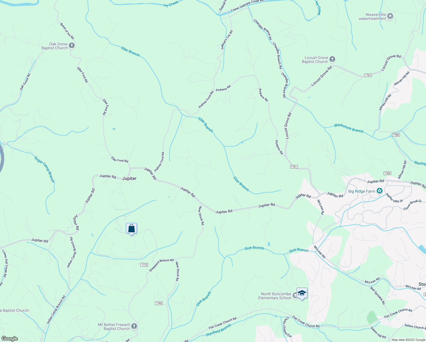 map of restaurants, bars, coffee shops, grocery stores, and more near 50 Hensley Road in Weaverville
