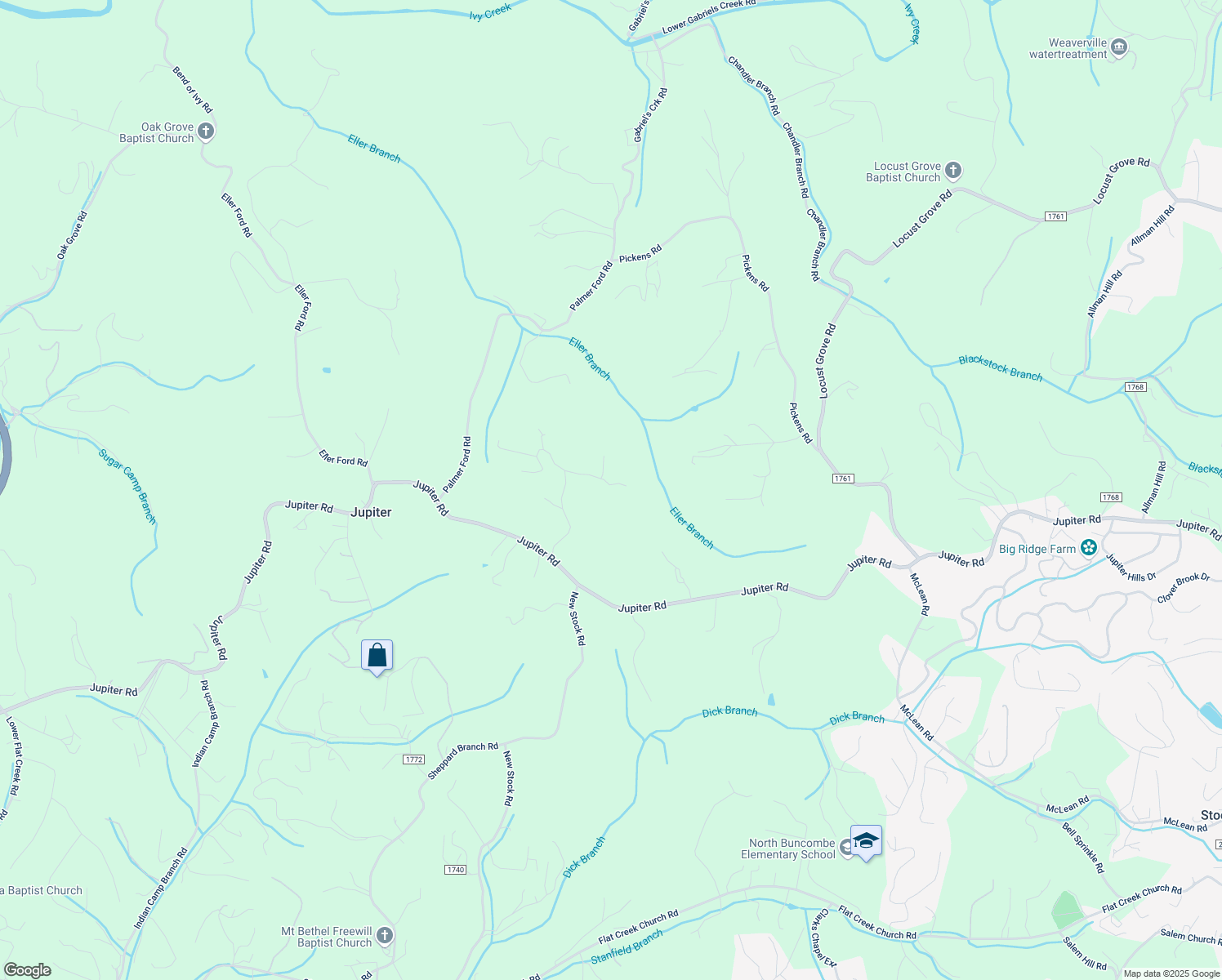 map of restaurants, bars, coffee shops, grocery stores, and more near 50 Hensley Road in Weaverville