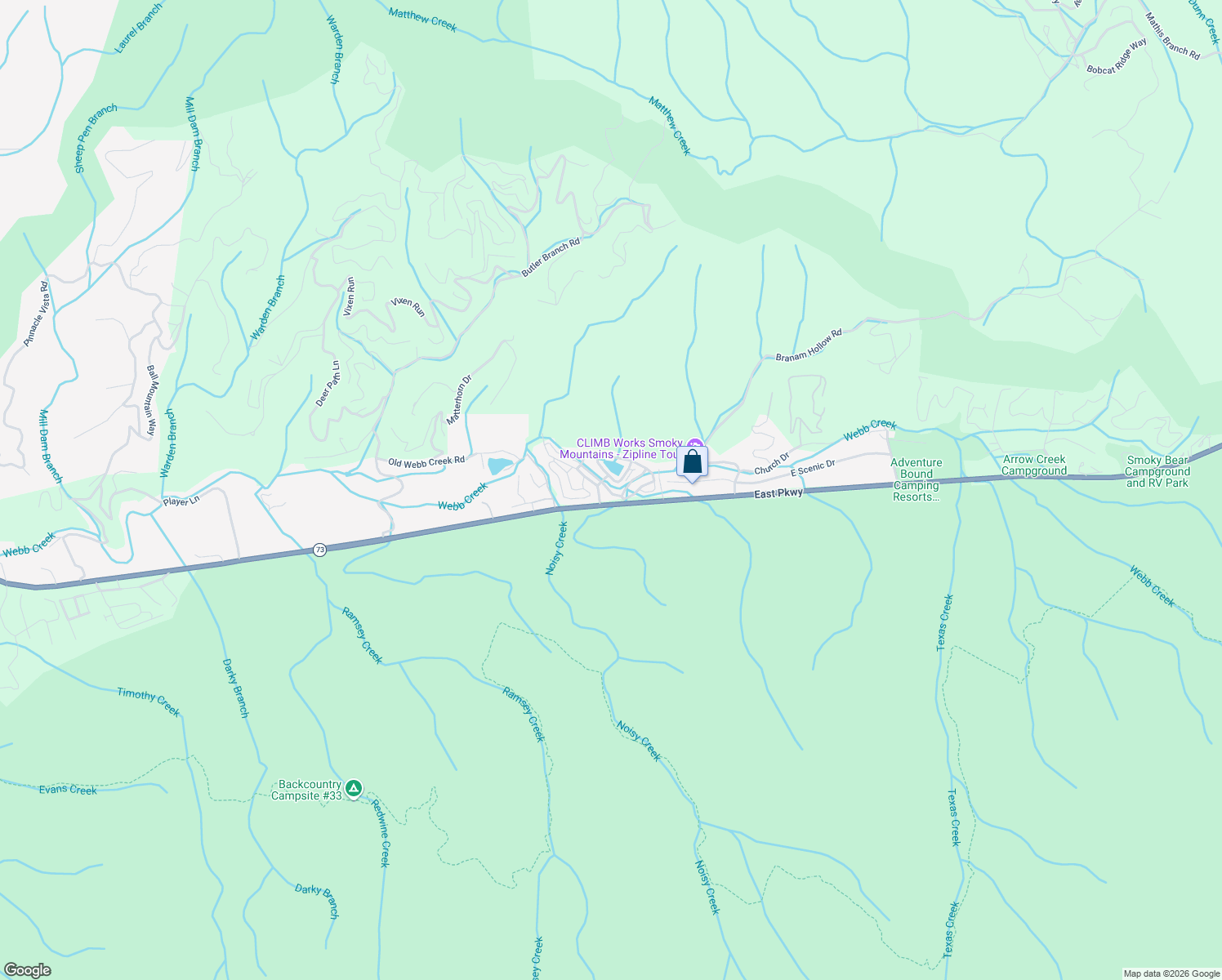 map of restaurants, bars, coffee shops, grocery stores, and more near 4229 East Parkway in Gatlinburg