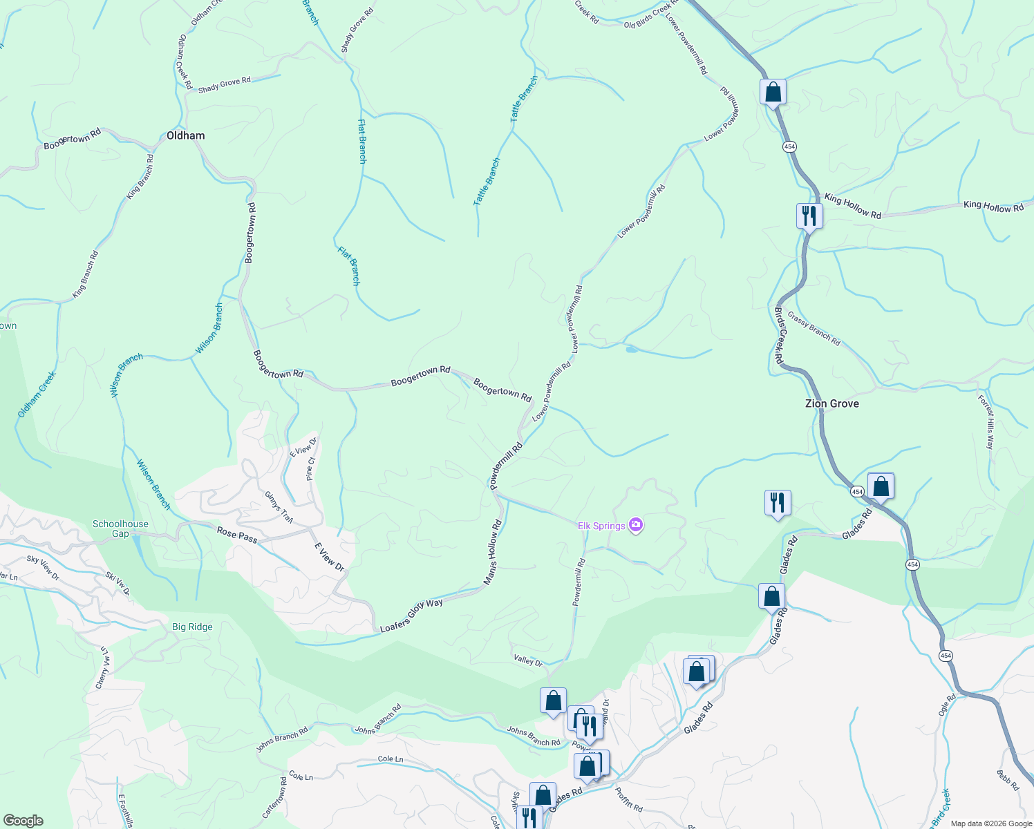 map of restaurants, bars, coffee shops, grocery stores, and more near 4395 Boogertown Road in Sevierville