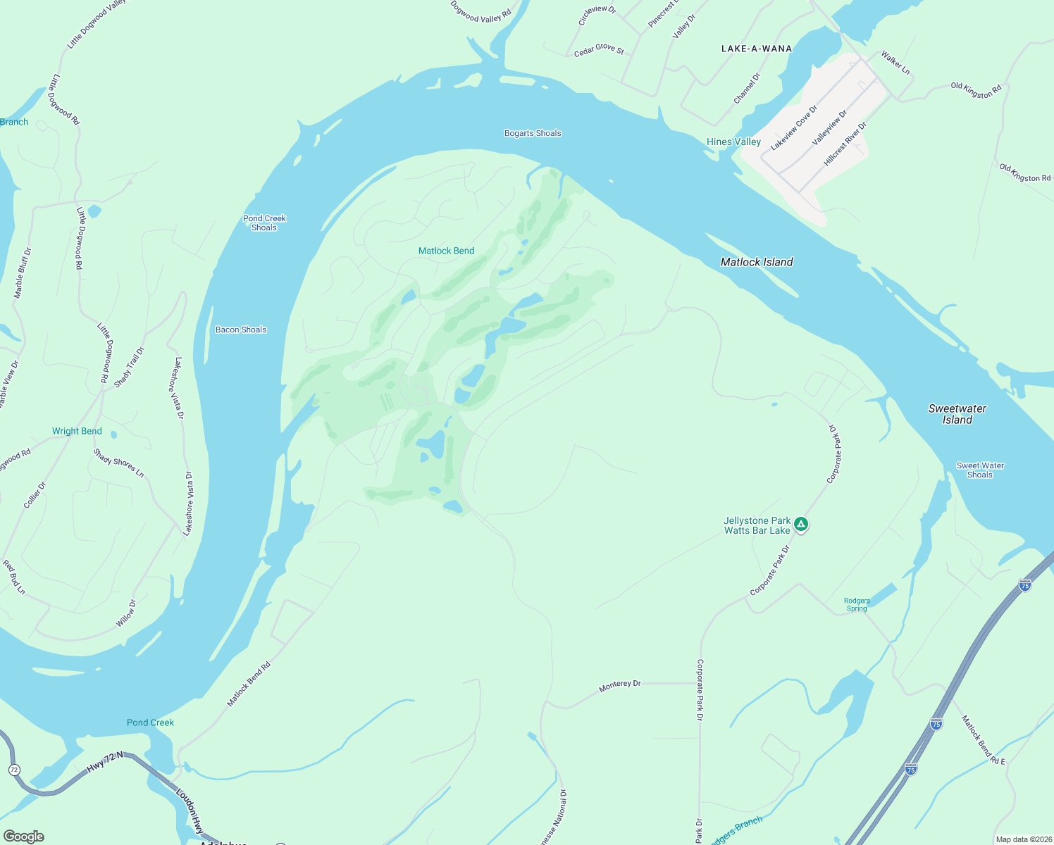 map of restaurants, bars, coffee shops, grocery stores, and more near 5100 Matlock Bend Road in Loudon