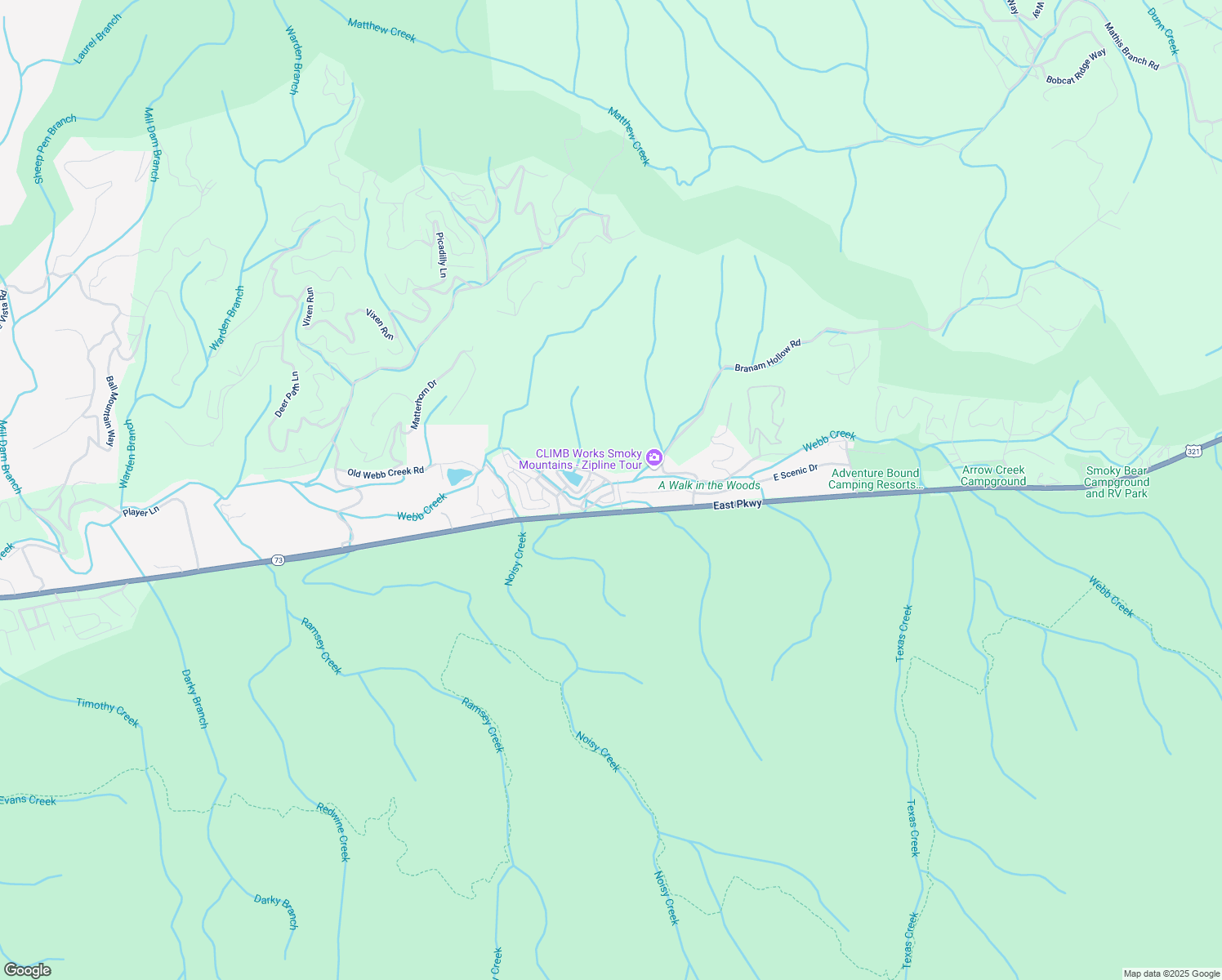 map of restaurants, bars, coffee shops, grocery stores, and more near 134 Wildwood Way in Gatlinburg