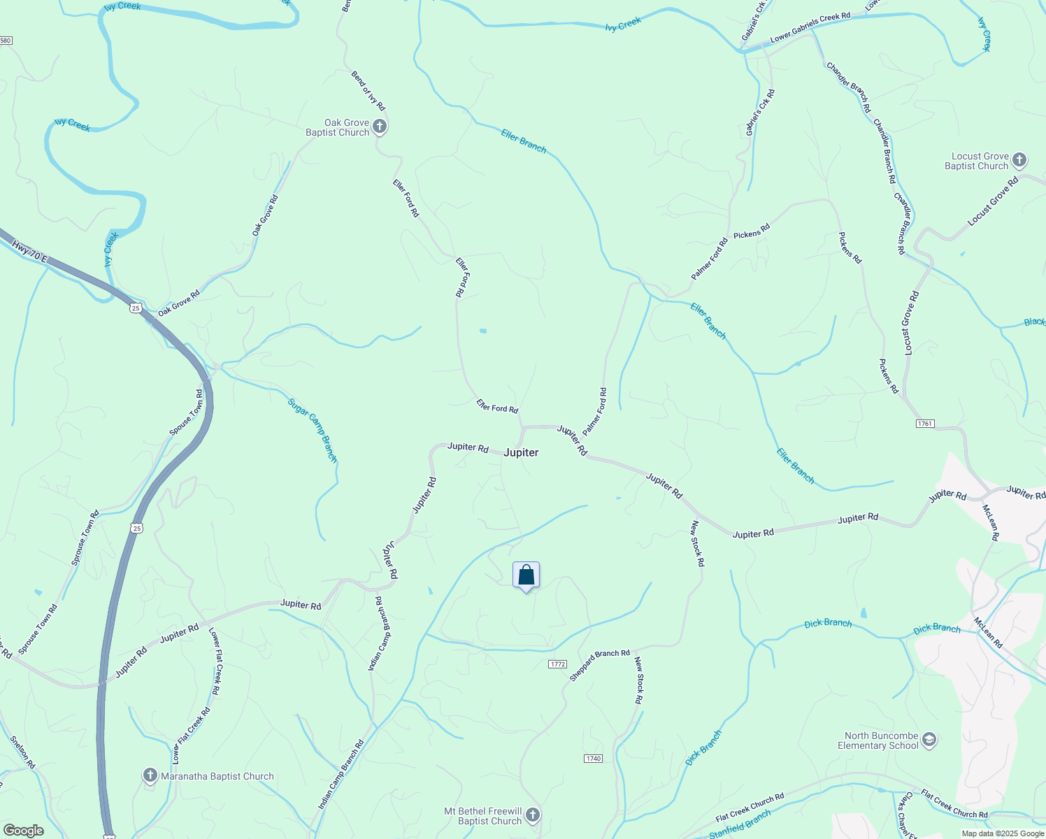 map of restaurants, bars, coffee shops, grocery stores, and more near 11 Eller Ford Road in Weaverville