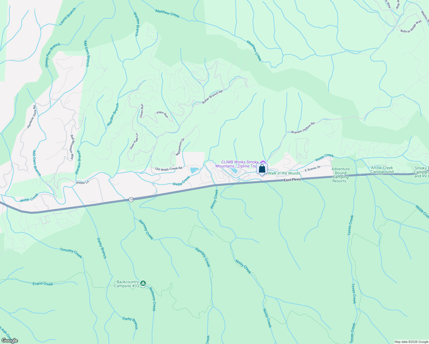 map of restaurants, bars, coffee shops, grocery stores, and more near 4223 East Parkway in Gatlinburg
