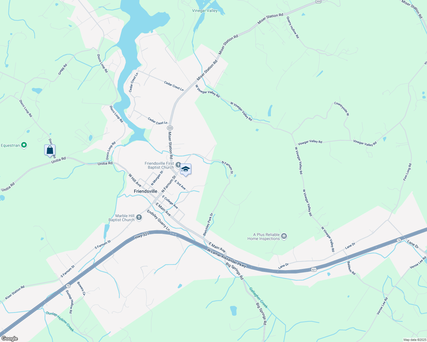 map of restaurants, bars, coffee shops, grocery stores, and more near 524 North Farnum Street in Friendsville