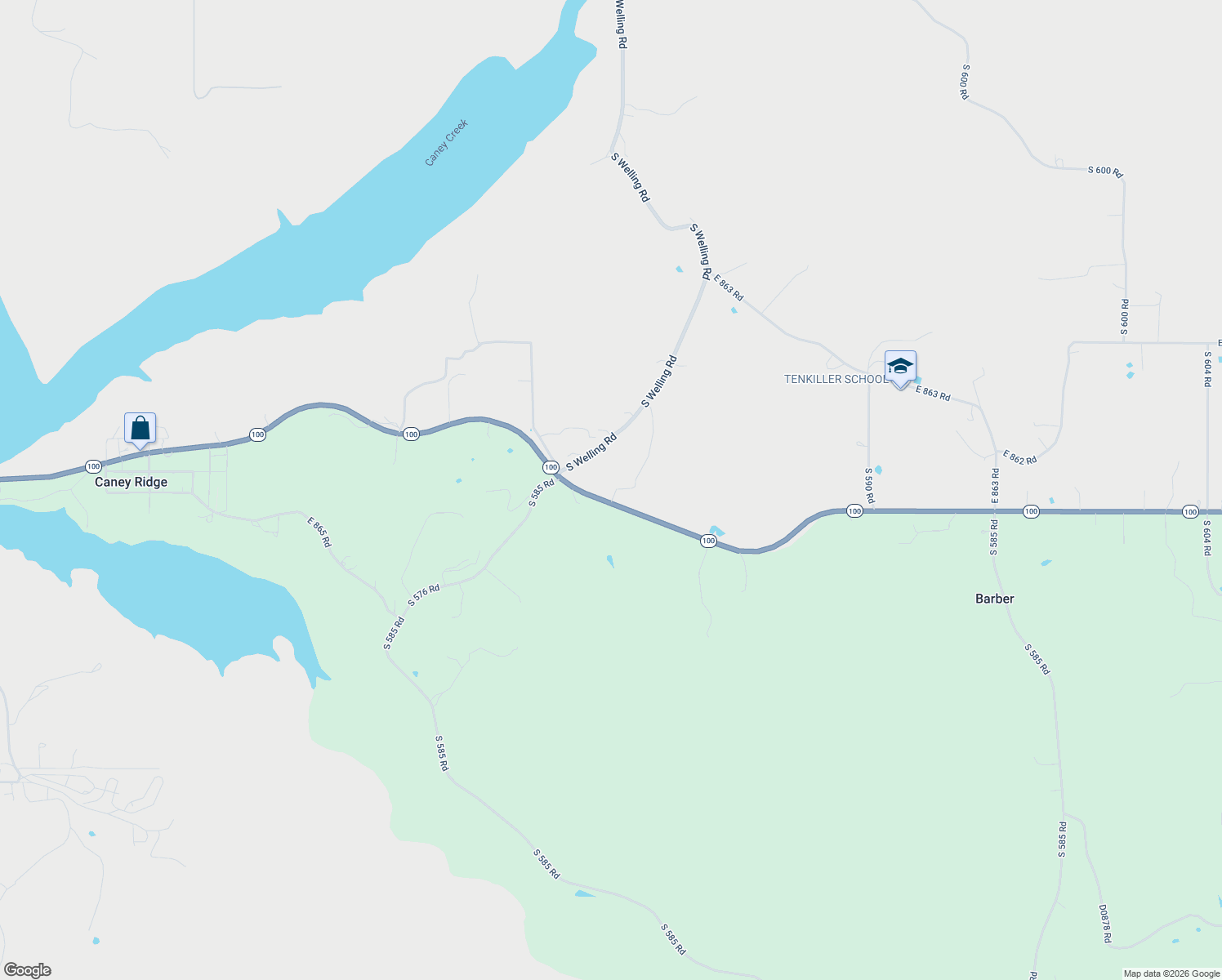 map of restaurants, bars, coffee shops, grocery stores, and more near 25240 Oklahoma 100 in Welling