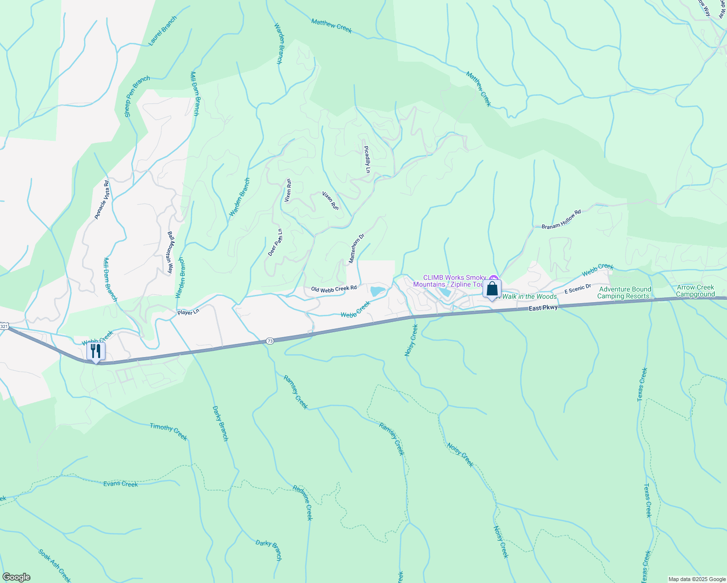 map of restaurants, bars, coffee shops, grocery stores, and more near 4164 Old Webb Creek Road in Gatlinburg