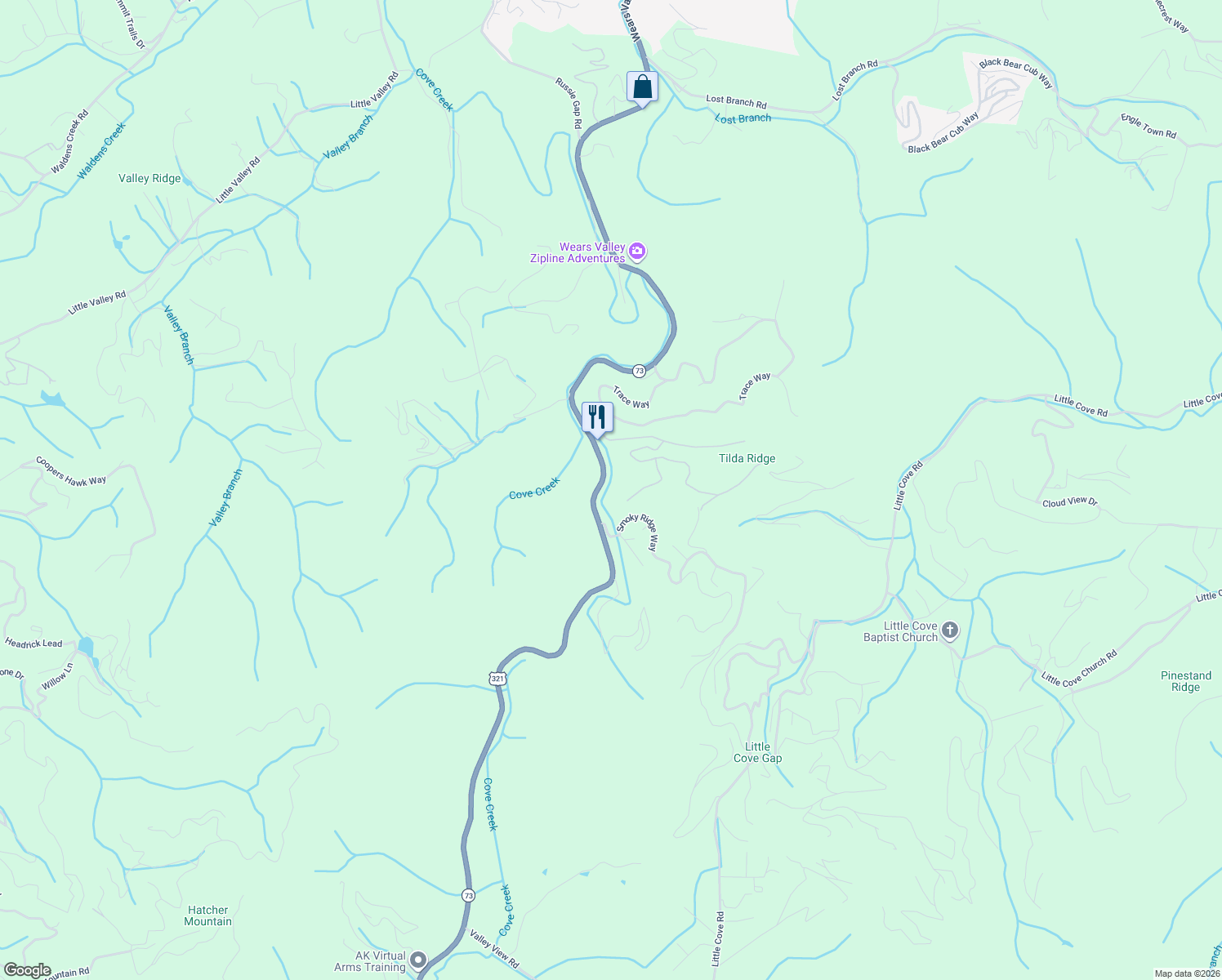 map of restaurants, bars, coffee shops, grocery stores, and more near 2163 Wears Valley Rd in Pigeon Forge