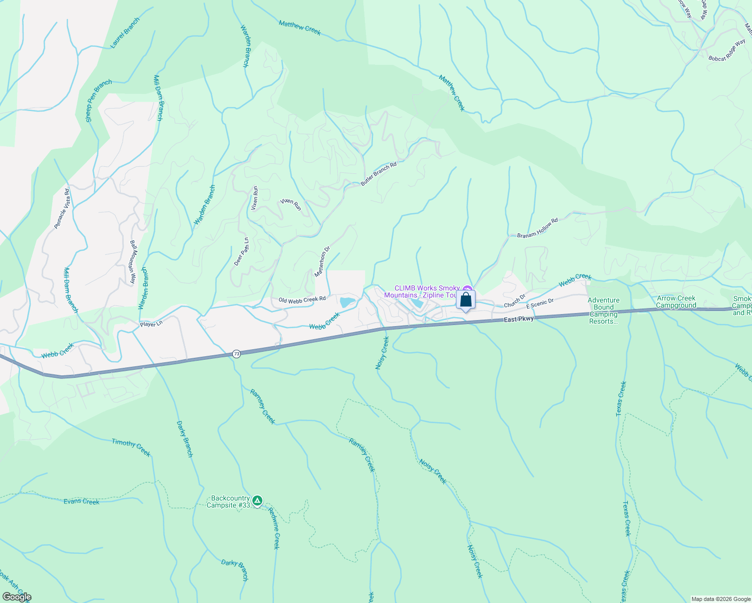 map of restaurants, bars, coffee shops, grocery stores, and more near 4223 East Parkway in Gatlinburg