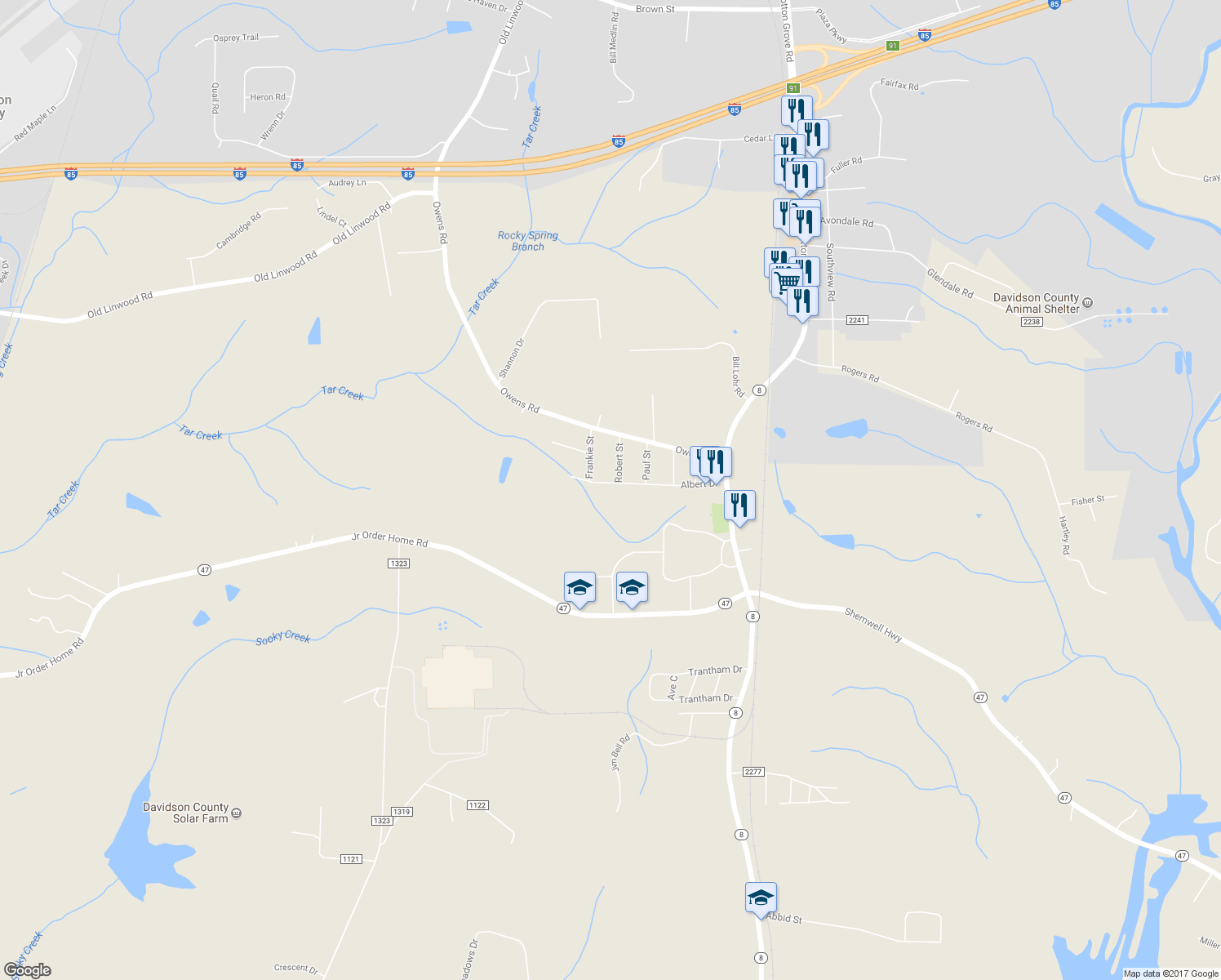 map of restaurants, bars, coffee shops, grocery stores, and more near 431 Albert Drive in Lexington