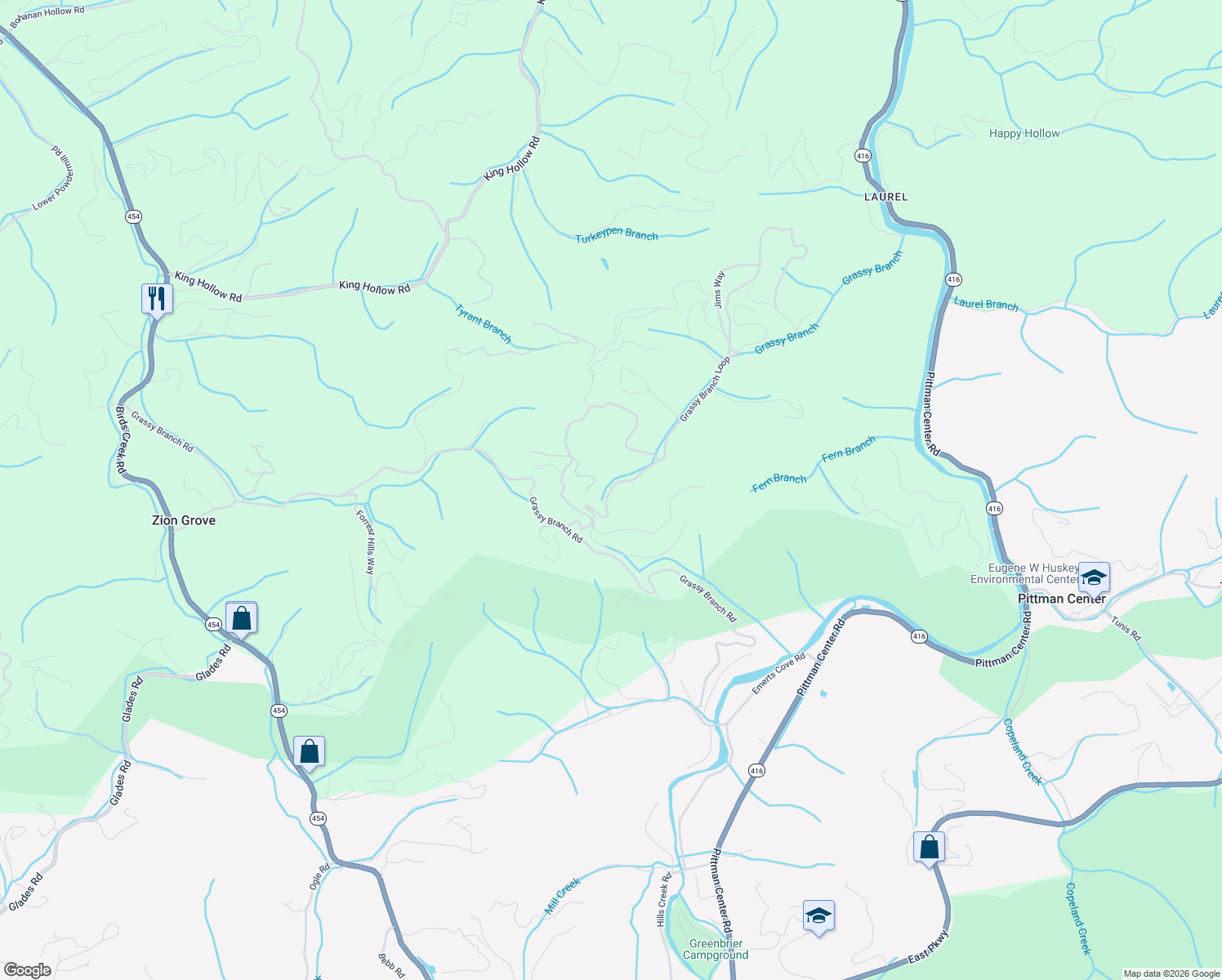 map of restaurants, bars, coffee shops, grocery stores, and more near 2551 Grassy Branch Loop in Sevierville