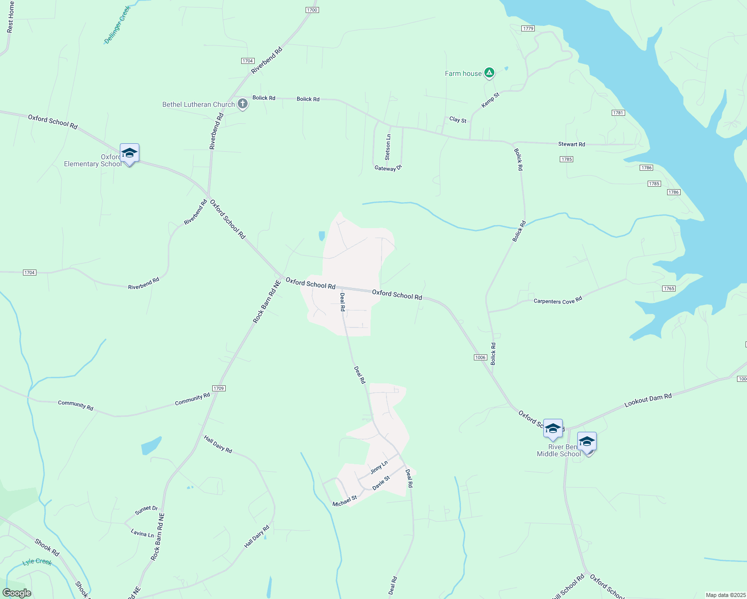 map of restaurants, bars, coffee shops, grocery stores, and more near 5299 Oxford School Road in Claremont