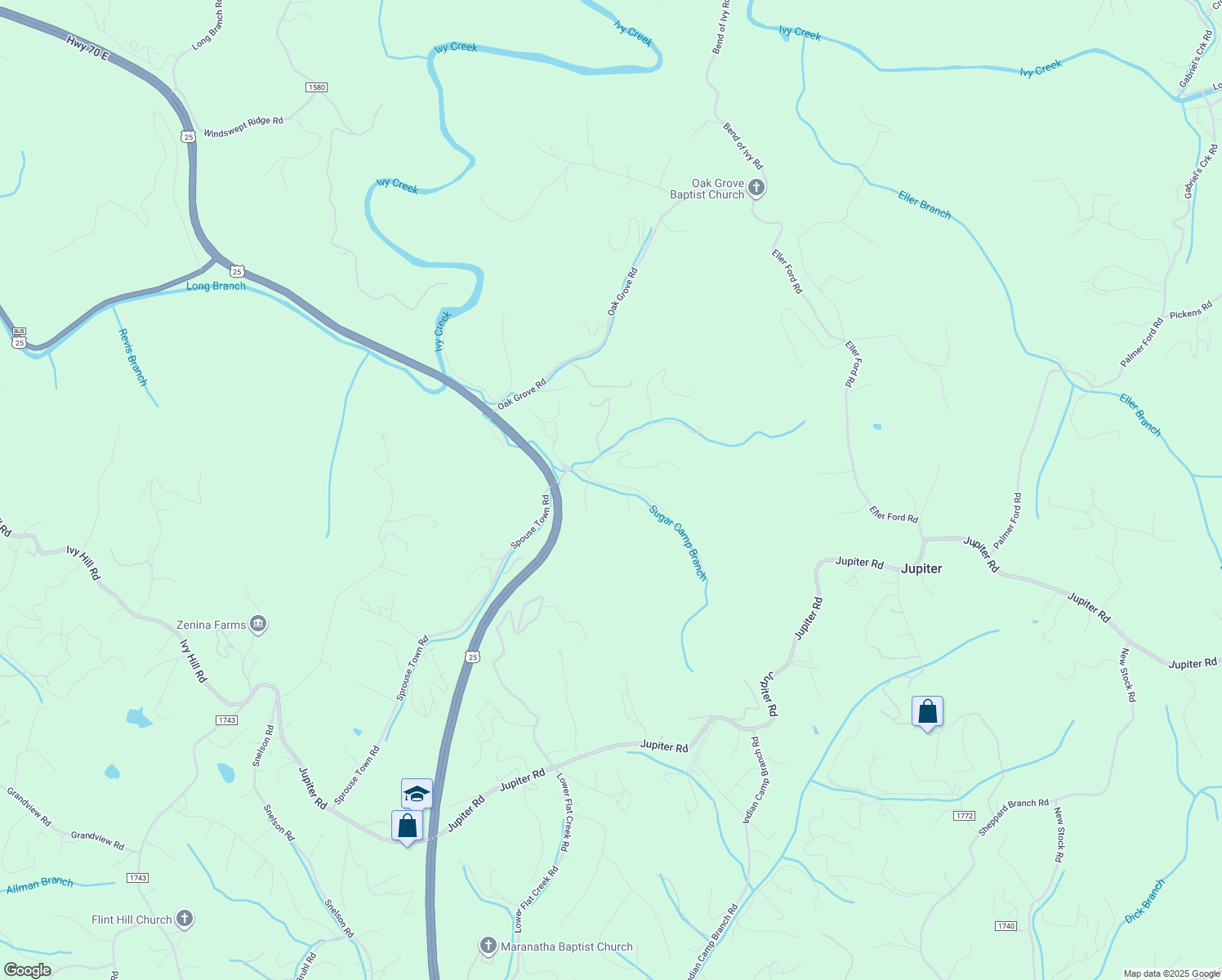 map of restaurants, bars, coffee shops, grocery stores, and more near 43 Ivy Trail Road in Weaverville