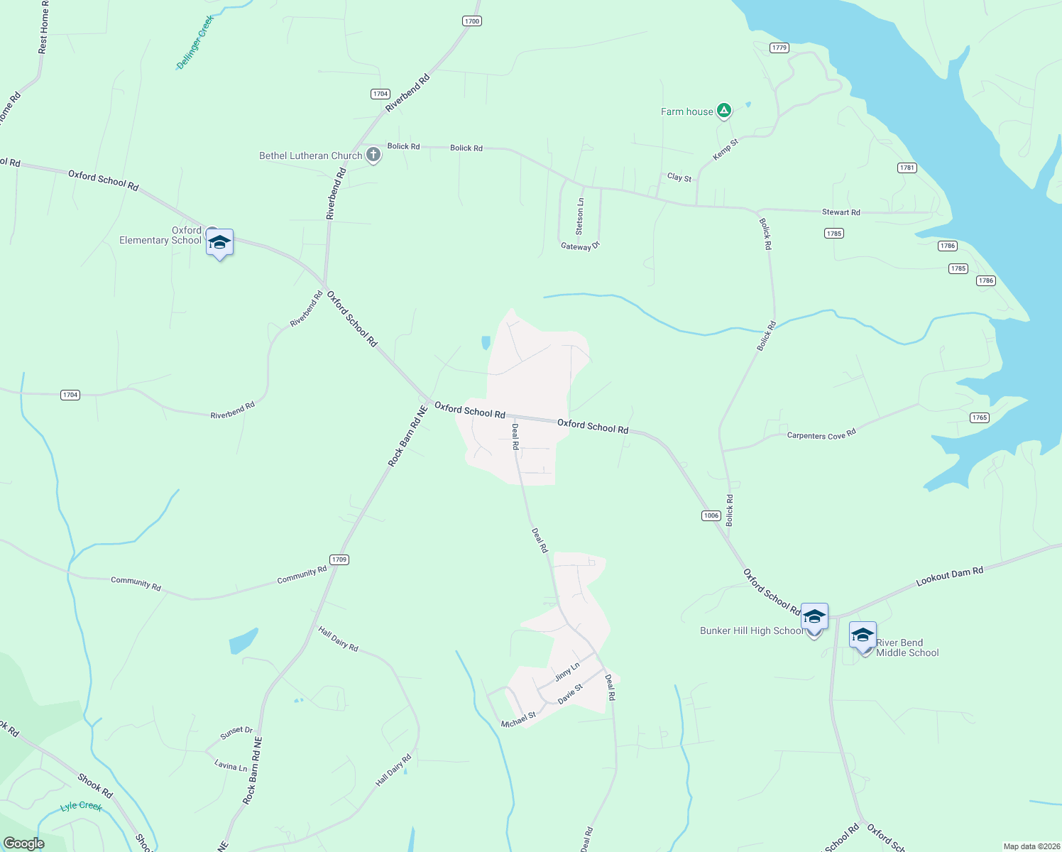 map of restaurants, bars, coffee shops, grocery stores, and more near 5347 Oxford School Road in Claremont