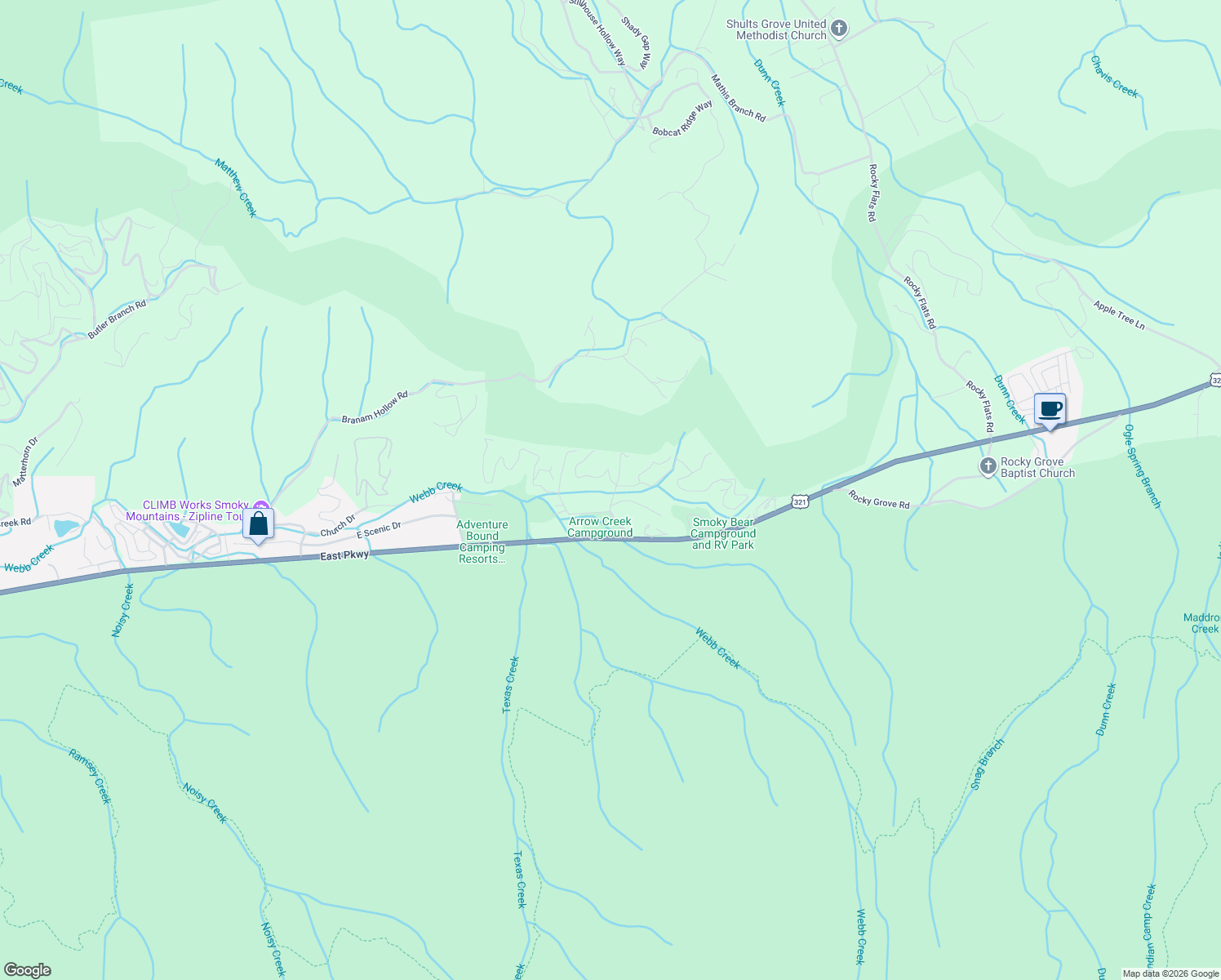 map of restaurants, bars, coffee shops, grocery stores, and more near 133 Noel Drive in Gatlinburg