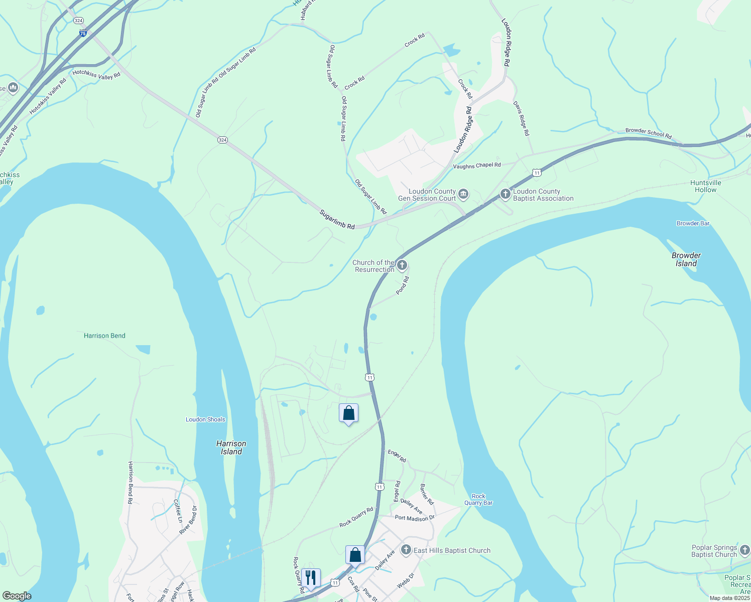map of restaurants, bars, coffee shops, grocery stores, and more near 115 Pond Road in Loudon