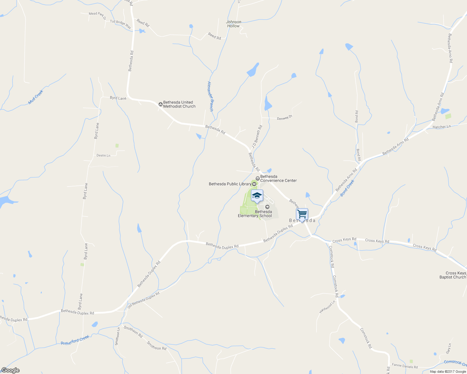 map of restaurants, bars, coffee shops, grocery stores, and more near 4899 Bethesda Road in Thompson's Station