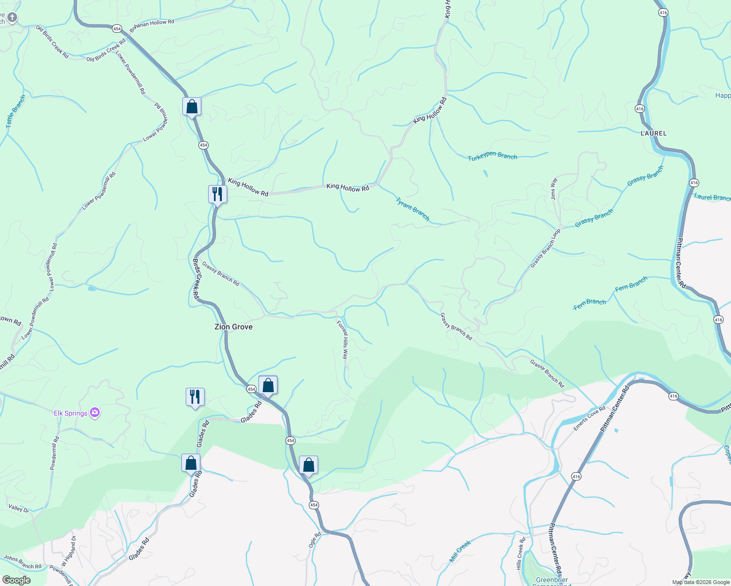 map of restaurants, bars, coffee shops, grocery stores, and more near 2359 Grassy Branch Road in Sevierville