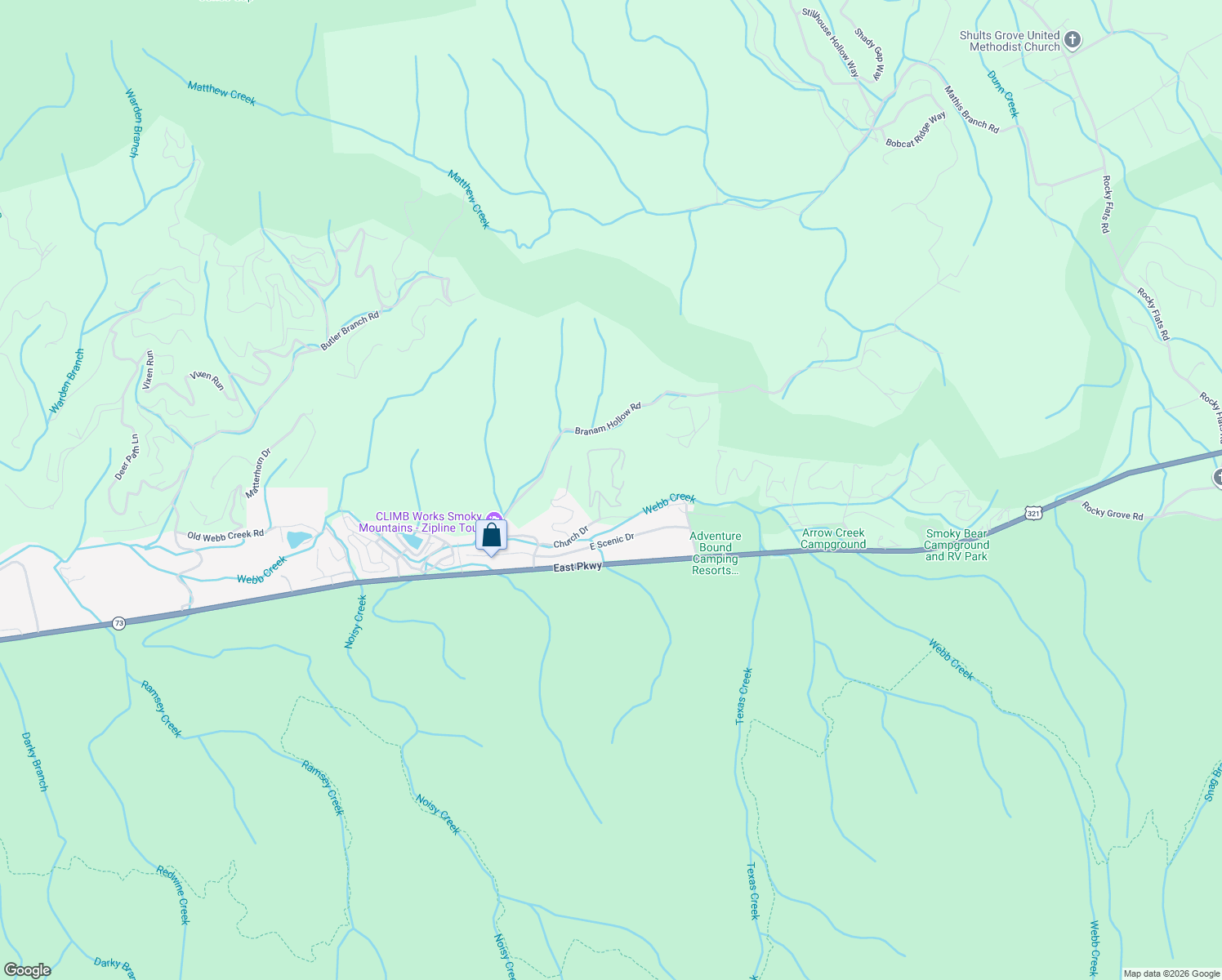 map of restaurants, bars, coffee shops, grocery stores, and more near 251 Highlands Way in Gatlinburg
