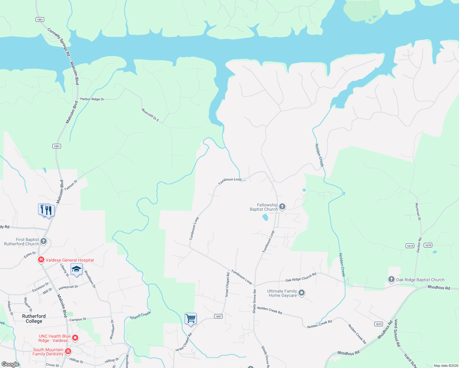 map of restaurants, bars, coffee shops, grocery stores, and more near 1195-1385 Tomlinson Loop in Connelly Springs