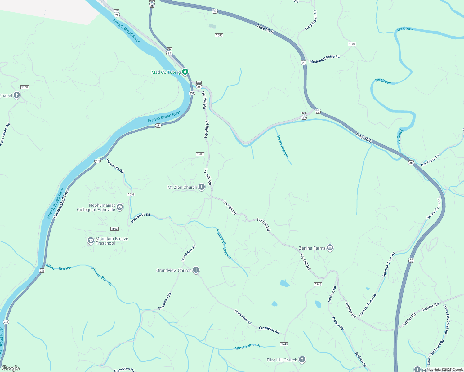 map of restaurants, bars, coffee shops, grocery stores, and more near 1067 Ivy Hill Road in Marshall
