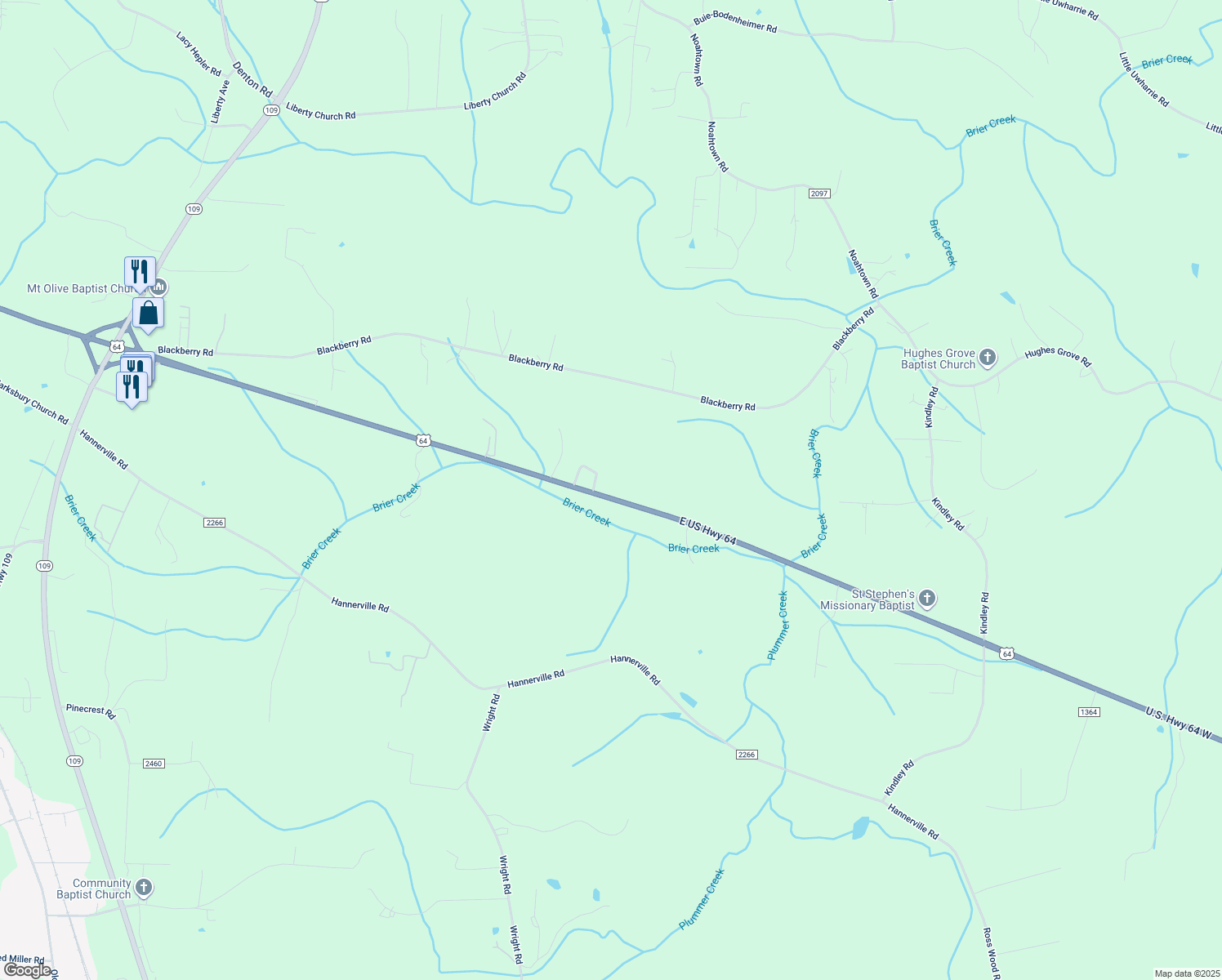 map of restaurants, bars, coffee shops, grocery stores, and more near 10275 East US Highway 64 in Thomasville